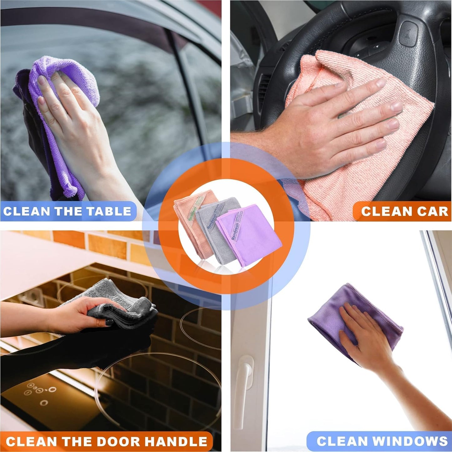 YOLOLOY Window & Enviro Cloth Set, Microfiber Cleaning Cloths, 3 Count, 12x12 inches, Purple, Grey, Pink (Solid), Lint Free