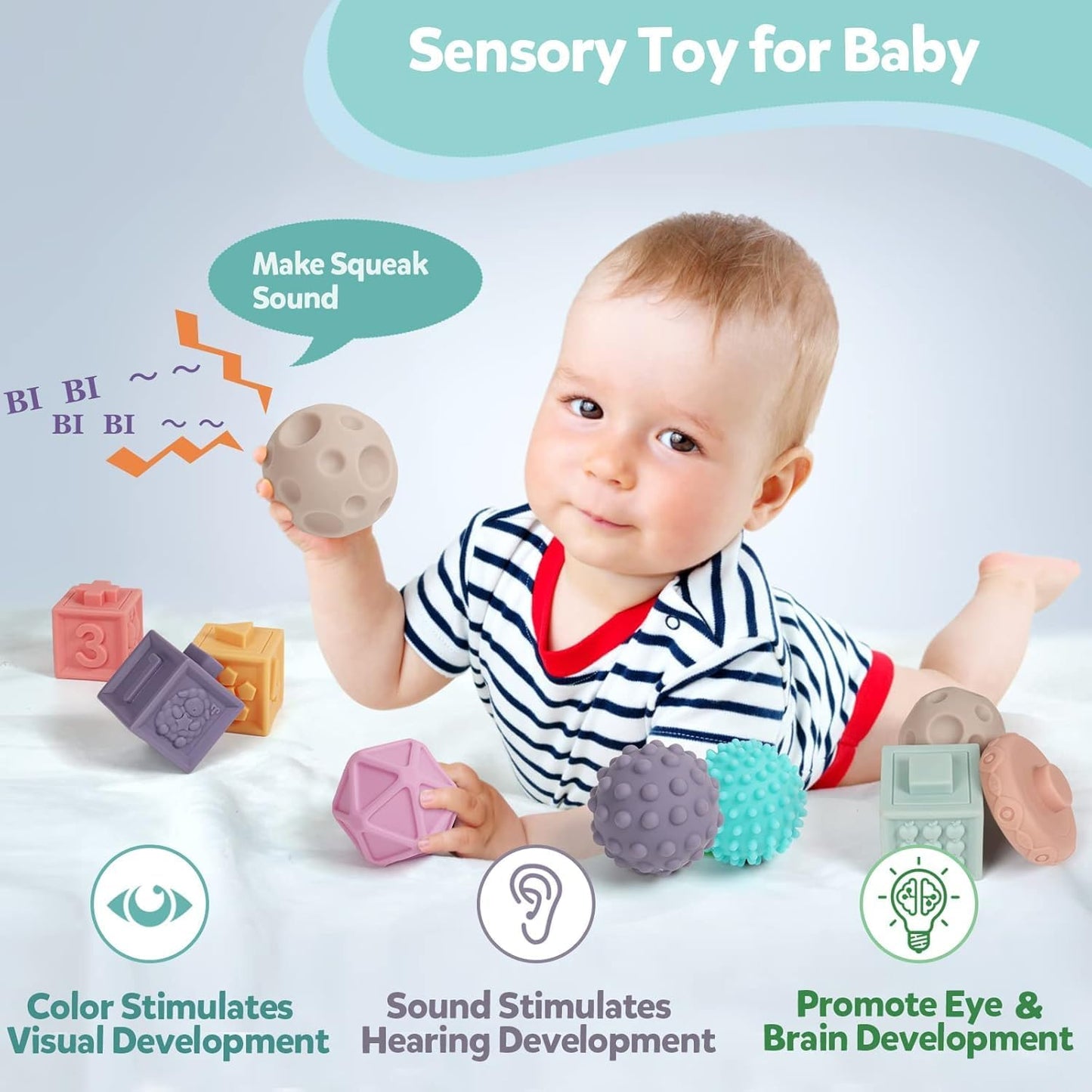 Montessori Baby Blocks – Soft Sensory Stacking Toys for Infants 6-12 Months, Educational Building Blocks for Toddlers 1-3, Non-Toxic Bath & Teething Toys (24-Piece Set)