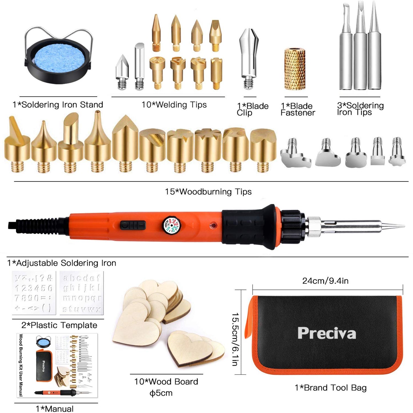 Preciva 31Pcs Wood Burning Kit, Professional Wood Burning Tool, 200°C~450°C Adjustable Temperature Woodburning Pyrography Pen DIY Creative Tools for Embossing/Carving/Soldering