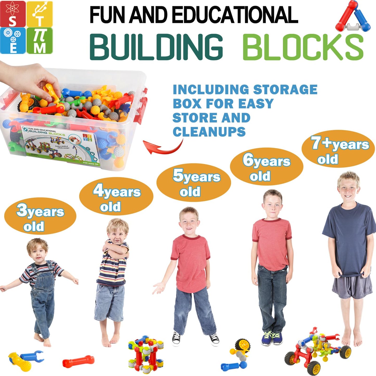 170 Pcs STEM Building Toys for Kids Ages 4-8, Building Blocks Educational Construction Engineering Building Kit for Ages 3 4 5 6 7 8 9 Year Old Creative Kids Games, Christmas Birthday Gifts Boys Girls