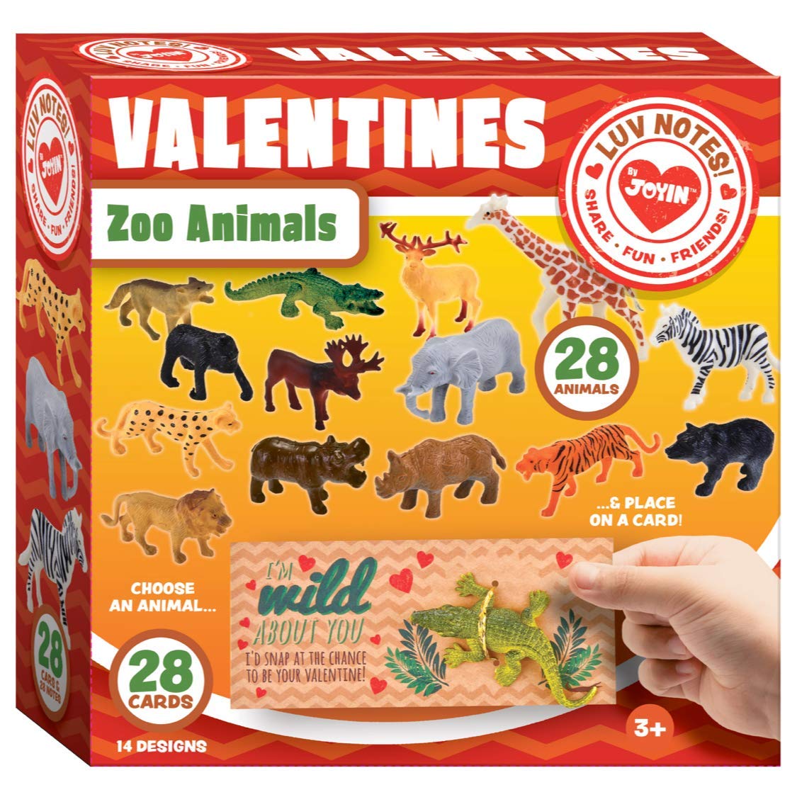 JOYIN 28Pack Valentines Day Cards with Zoo Animals Toys for Boys Girls Classroom Exchange