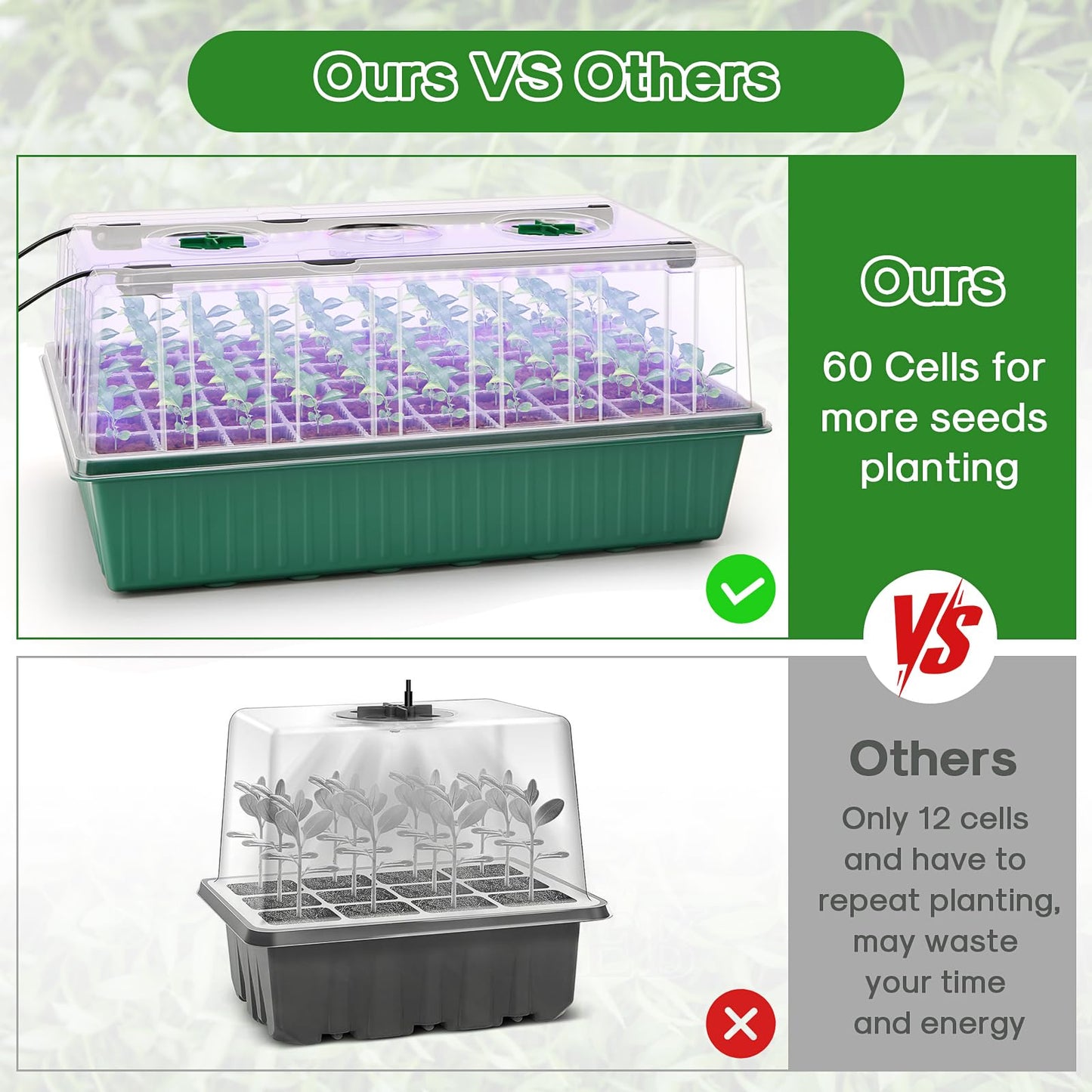 Blumway Self-Watering Seed Starter Tray Kit with Grow Light and Humidity Dome, 3 Color Growing Light,120-Cell Plant Seedling Tray,Reusable Germination Trays,Adjustable/Timed Plant Starter Set