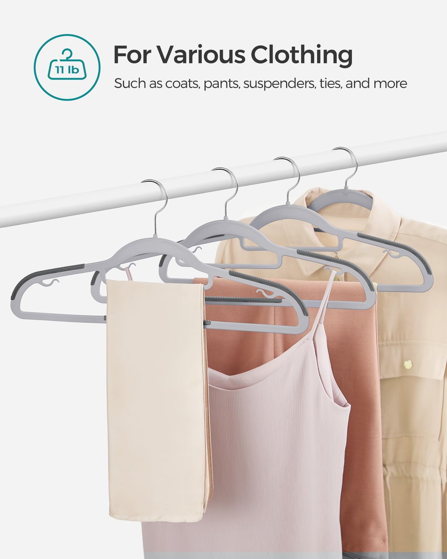 SONGMICS Pack of 50 Coat Hangers, Heavy-Duty Plastic Hangers, Clothes Hangers, Light and Dark Gray UCRP20G50