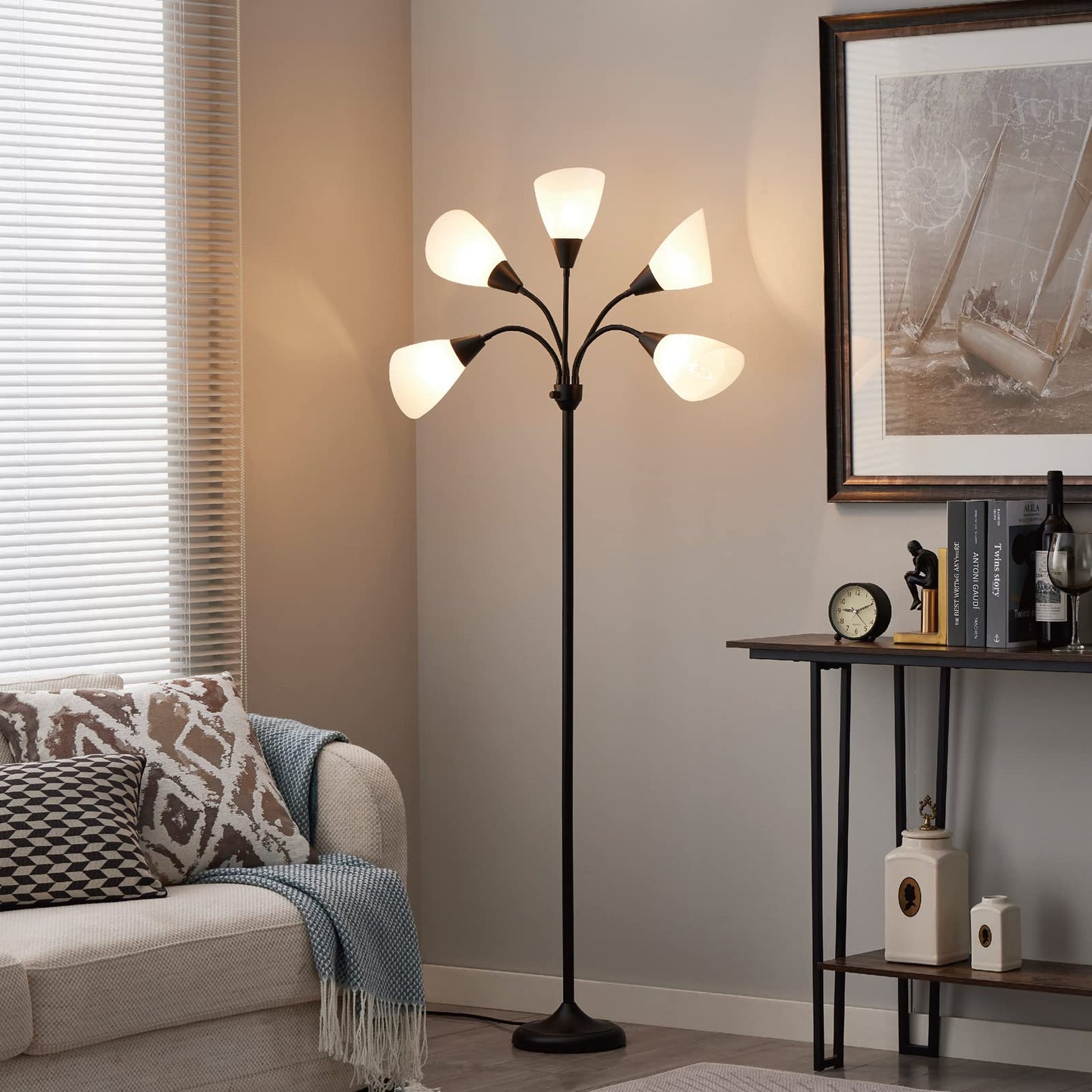 HonoDing Medusa Floor Lamps Standing Lamps 5 Heads Adjustable Reading Light Large Shade Use E26 A19 Bulb Floor Lamps for Living Room Bedroom