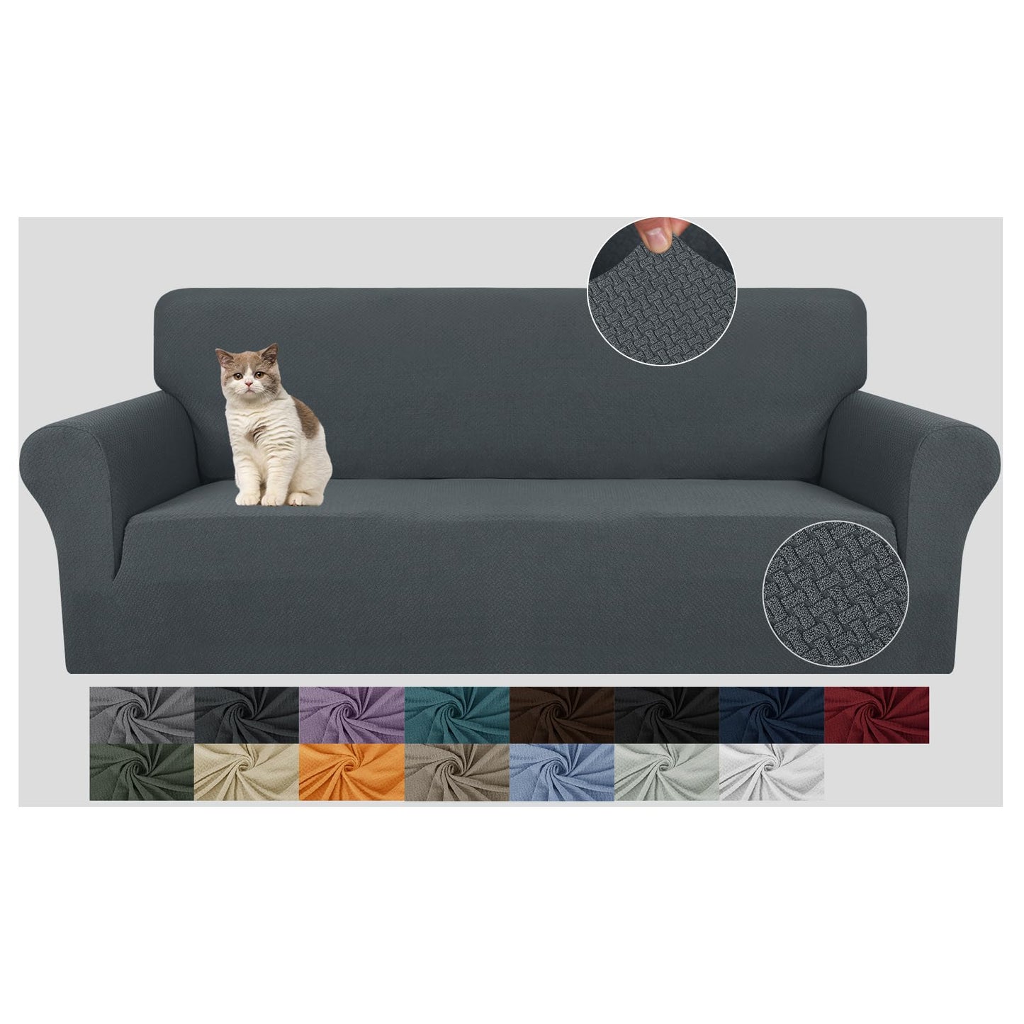 JIVINER Stretch Pet Couch Cover 3 Seater Sofa Covers 1 Piece Jacquard Couch Slipcovers 3 Seats Washable Thick Furniture Protector with Elastic Bands (Sofa, Dark Gray)