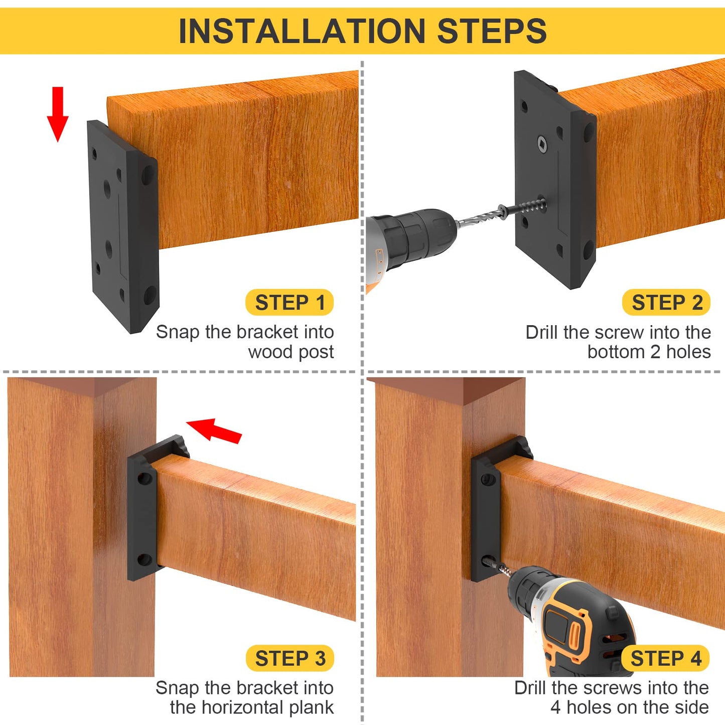 Goovilla Deck Railing Bracket Connectors, 2x4 Brackets for Railing Wood Lumber Post, 40 PCS Sturdy Nylon Deck Post Bracket with 240 PCS Coating Screws for Wooden Stair Fence Railings Handrail, Black