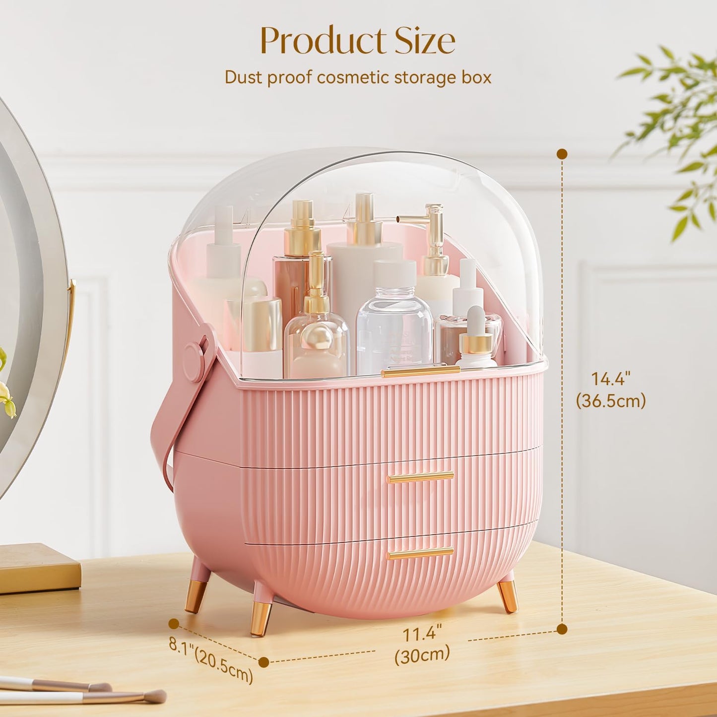 Rusunde Makeup Organizers, Skincare Organizer for Vanity,Portable Cosmetic Display case, Makeup Caddy for Dorm,Bathroom,Dresser Cosmetic Storage Box (Pink)