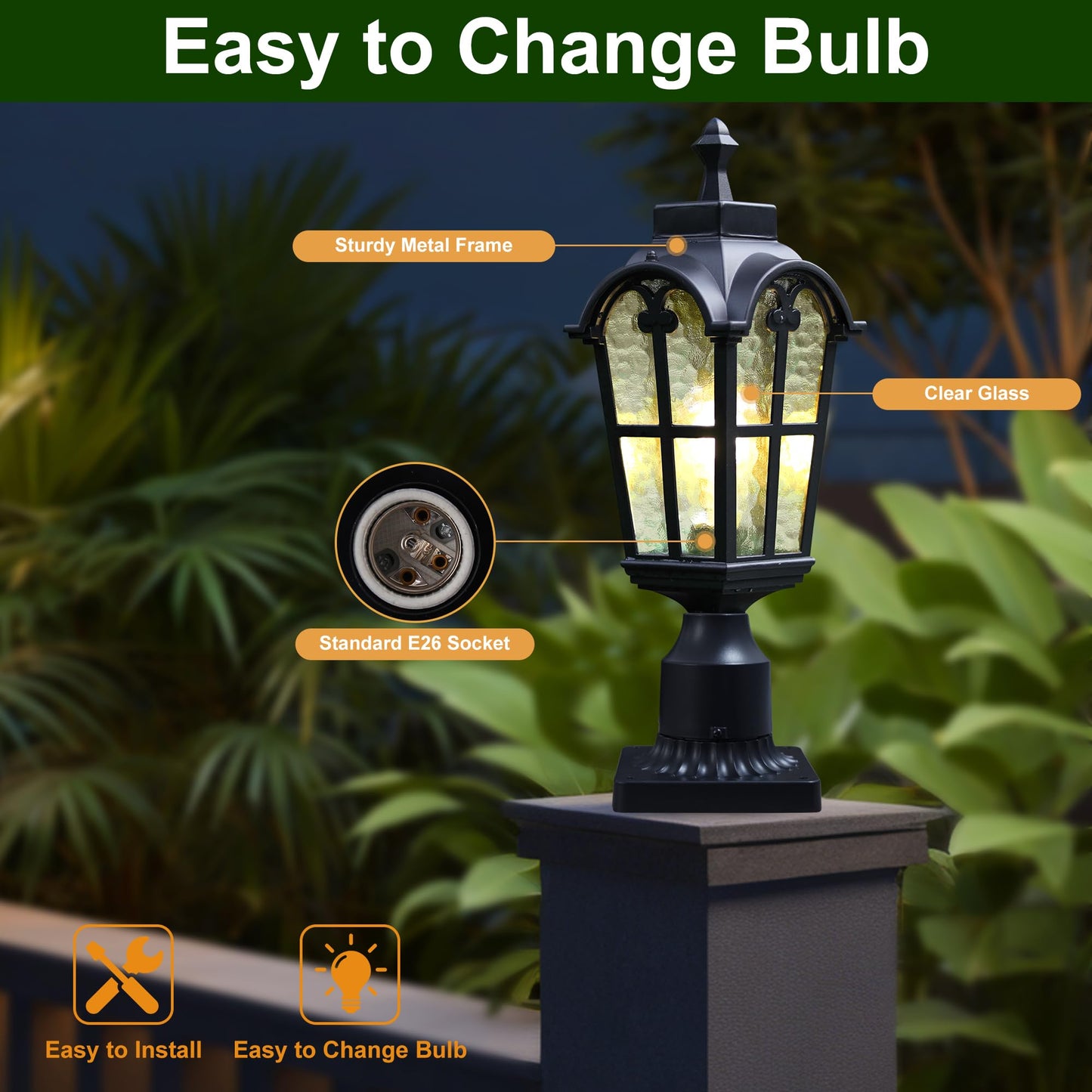 Outdoor Post Lights Fixture Anti-Rust Lamp Post Light Fixture Waterproof Exterior Pole Light Outside Pole Lighting for Yard Pathway Driveway Fence