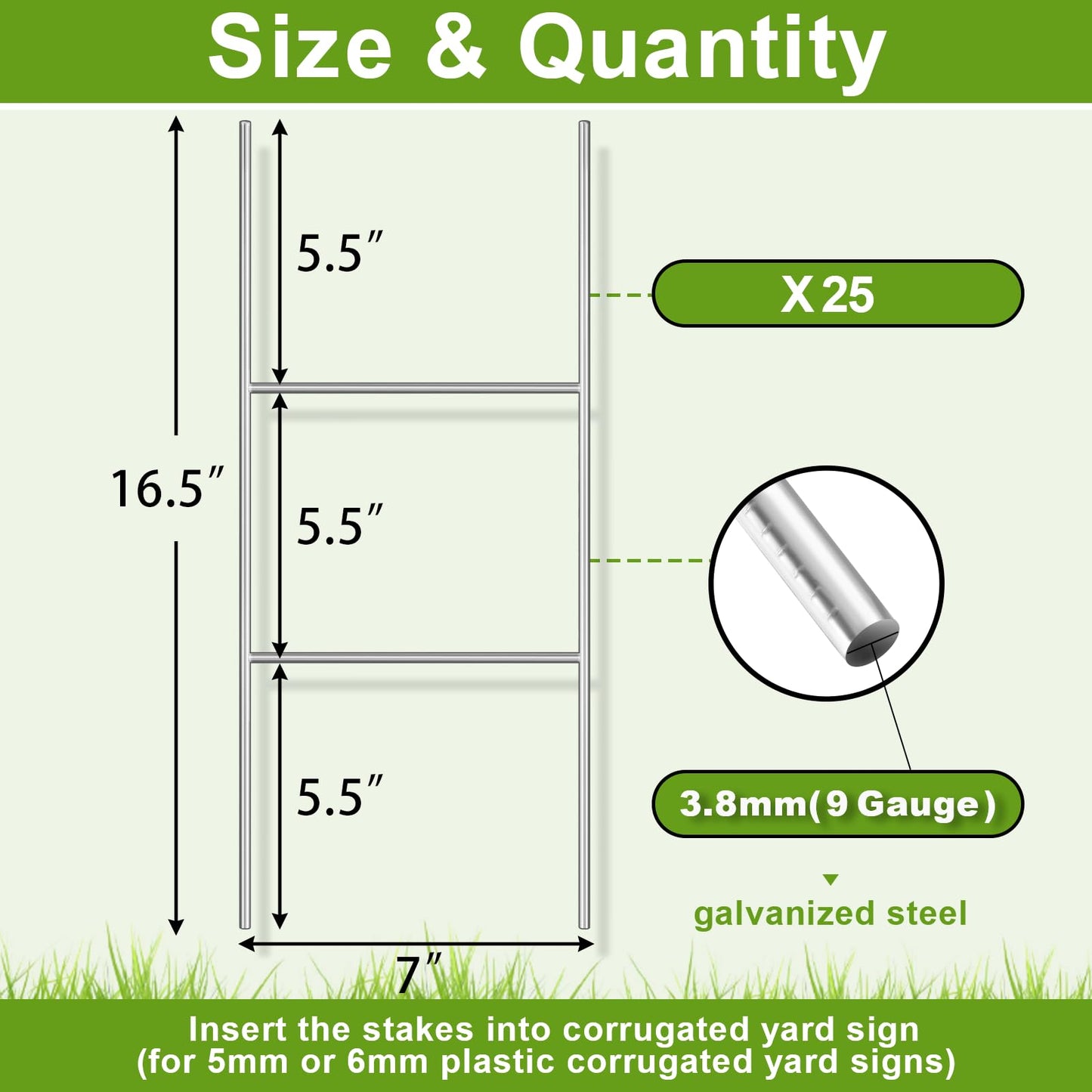 Gtongoko 25 Pack H Frame Yard Sign Stakes Metal, 16.5" x 7" Heavy Duty 9 Gauge Yard Sign Stands for Advertising Board, H Stakes for Custom Garage Sale Sign
