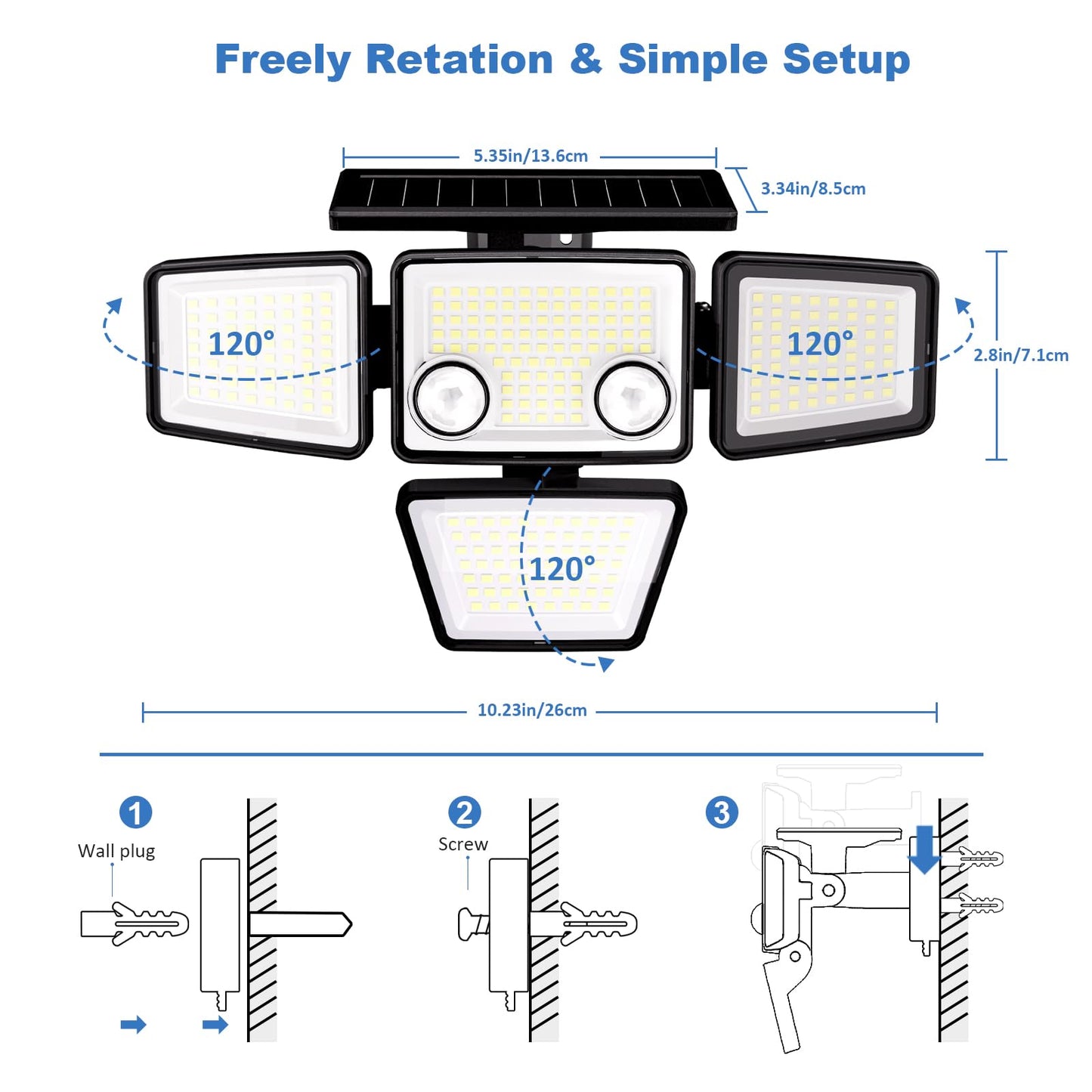 K KASONIC Solar Lights Outdoor, 286 LEDs Solar Dual-Motion Sensor Lights with 4-Head, 6500K Wide Angle Illumination, IP65 Waterproof Security Flood Lights for Backyard Patio Garden Garage Wall, 2 Pack