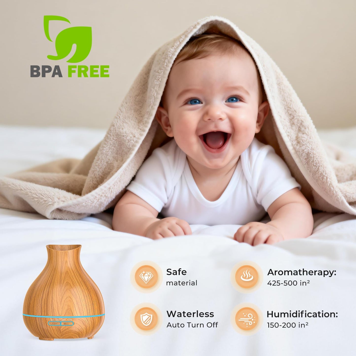 Aromatherapy Essential Oil Diffuser 550ml 12 Hours Wood Grain Aroma Diffuser with Timer Cool Mist Humidifier for Large Room, Home, Baby Bedroom, Waterless Auto Shut-Off, 7 Color Lights Changing
