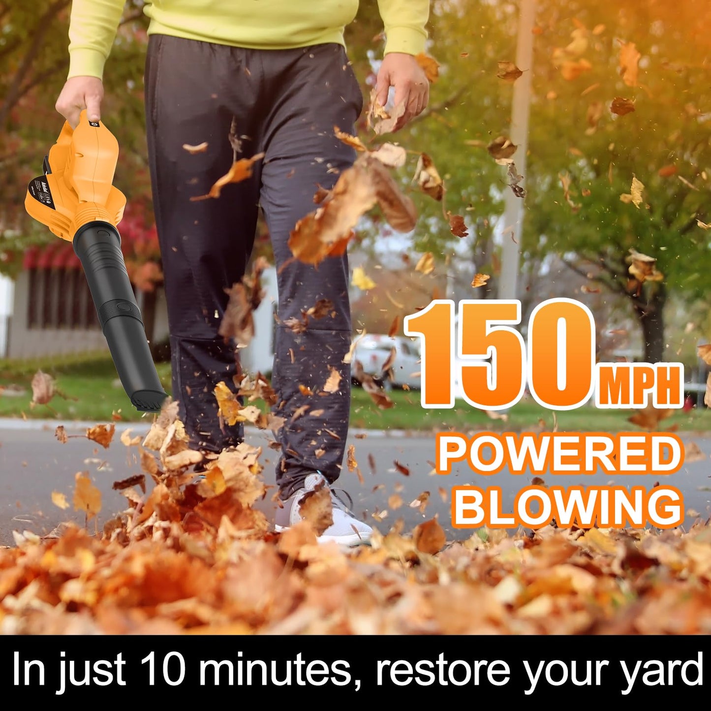 Leaf Blower Cordless, 20V Leaf Blowers with 2X Battery and Charger 150MPH 2 Speed Electric Blower for Lawn Care,Patio, Garden, House, Depot