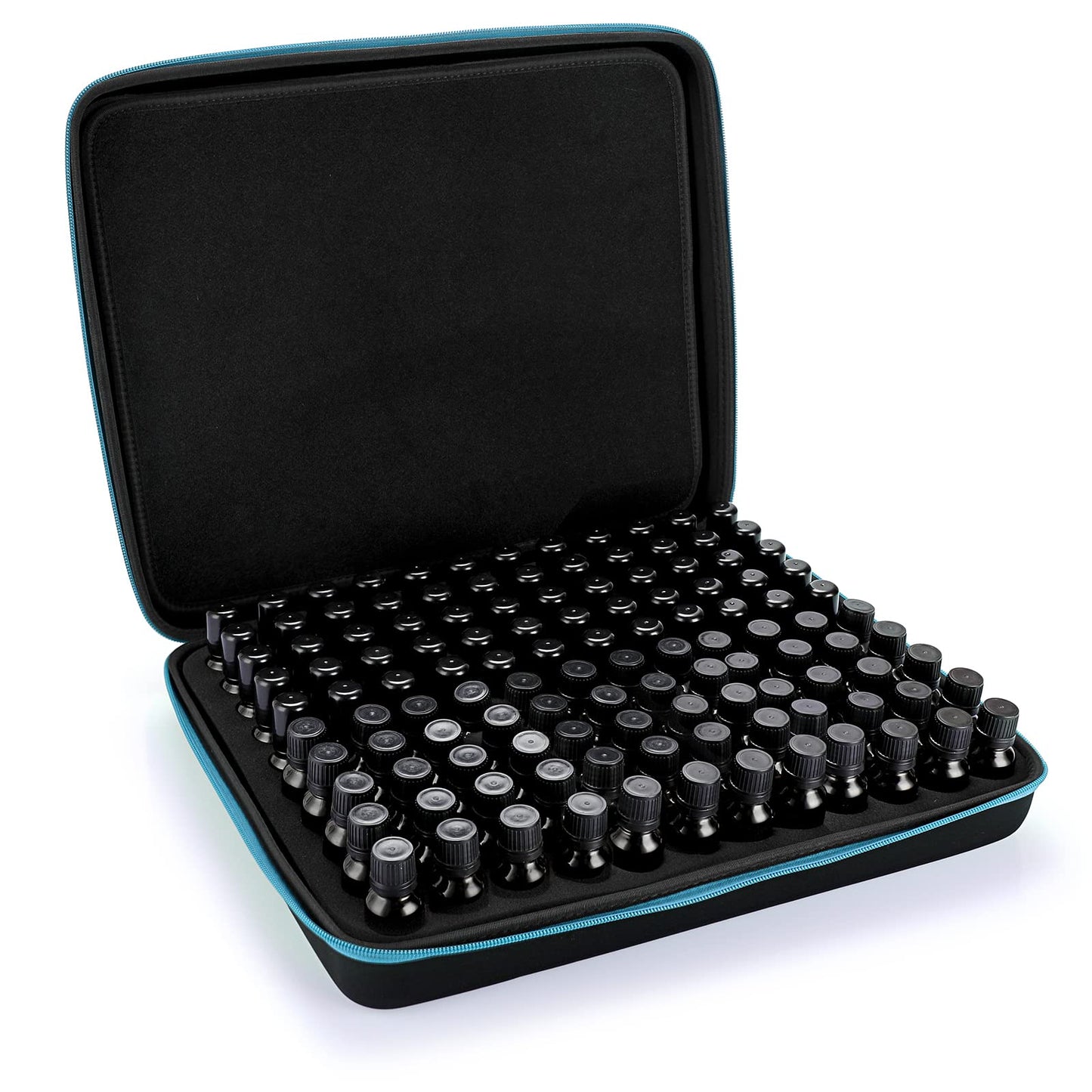 Hipiwe 120 Bottle EVA Essential Oil Storage Carrying Case Hard Shell Exterior Essential Oils Organizer Holder Traveling Bag with Foam Insert, Holds 5ml 10ml 15ml Essential Oils, Black+Blue, X-Large,