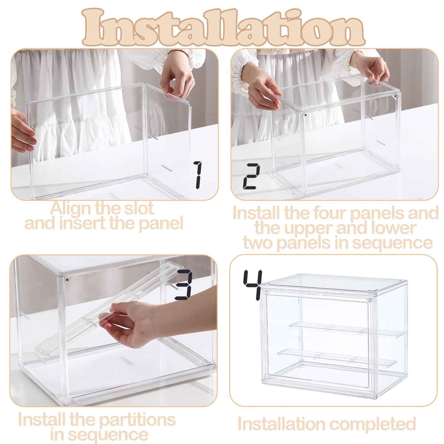 Clear Display Case for Figures, 3 Tier Acrylic Display Case, Tiered Display Stand Storage Box, Acrylic Display Box with Magnetic Door (2 Packs)