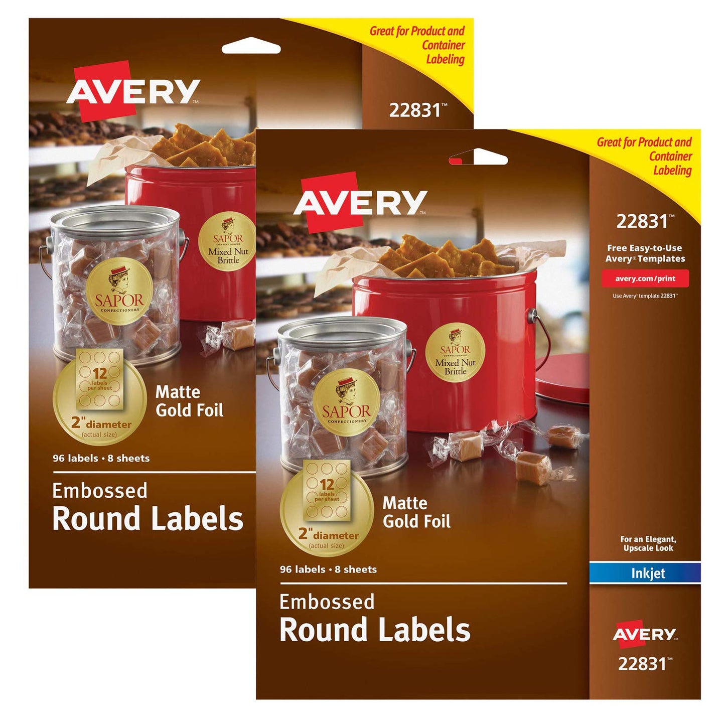 Embossed Foil Easy Peel Round Labels 2in dia labels Gold Permanent 96/PK - 2EA