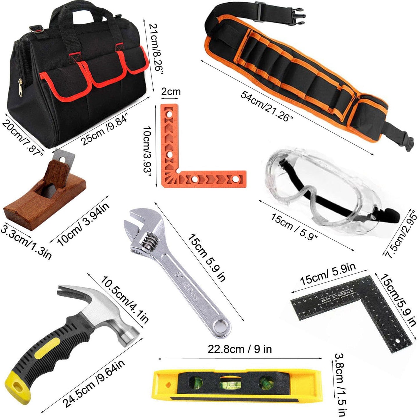 QeeHeng Kids Tool Set, Kids Real Tools kit, Real Children's Tool Set Toy for DIY Construction Woodworking Building, with Bag & Belt & Hammer & Handsaw, 18 Pieces, Gift for Boys Girls