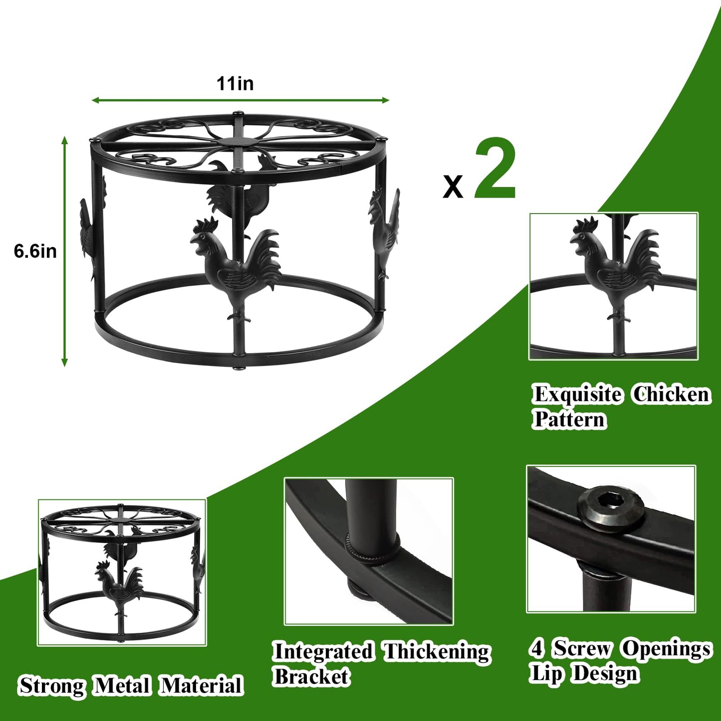 MeyRolizn Metal Stand for Chicken Feeder Waterer, Heavy Duty Poultry Water Feeder Stand Holder with Basin, Rustproof Iron Chicks Feeding Buckets Support Shelves for Indoor Outdoor (Black 2pc)