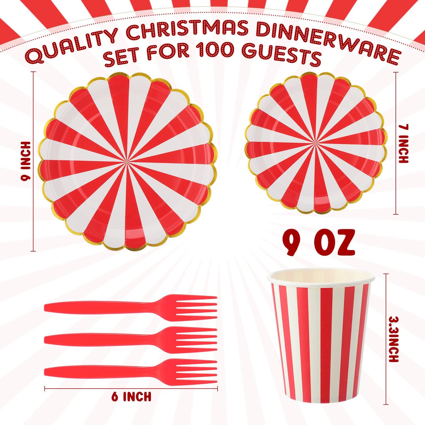 Yungyan 400 Pcs Carnival Theme Party Decorations, Circus Plates Set, Red Stripe Paper Disposable Plates and Cups for Carnival Party Birthday Picnic Circus Decorations Supplies Favors Holiday