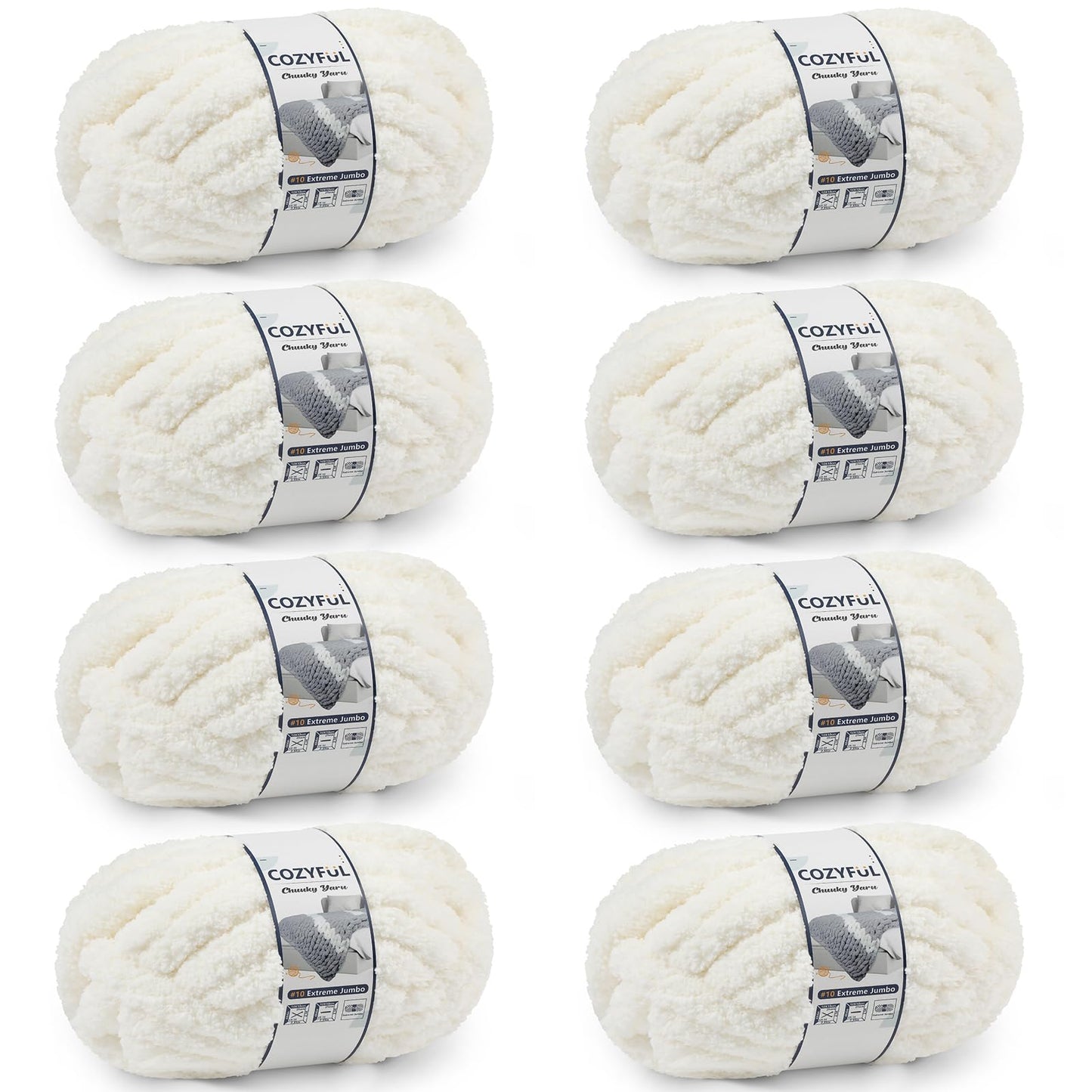 Cozyful Chunky Yarn for Hand Knitting - #10 Chunky Chenille Yarn, Jumbo Big Thick Chunky Yarns for Crocheting, Super Bulky Chunky Knit Blanket Yarns, 8 Skein (25 yds 8 oz Each Skein), Cream