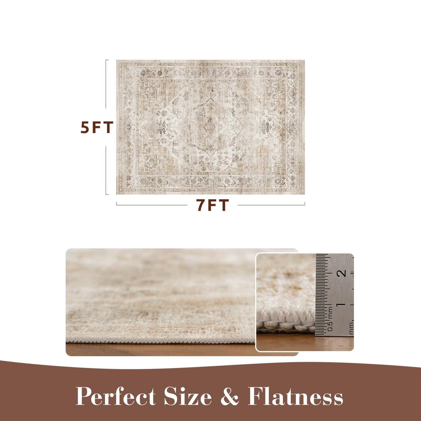 MontVoo-Area Rug 5X7 Rugs for Living Room-Beige Machine Washable Rug-Soft Living Room Rug-Vintage Non Slip Carpet-Rugs for Bedrooms Dining Room Living Room Office