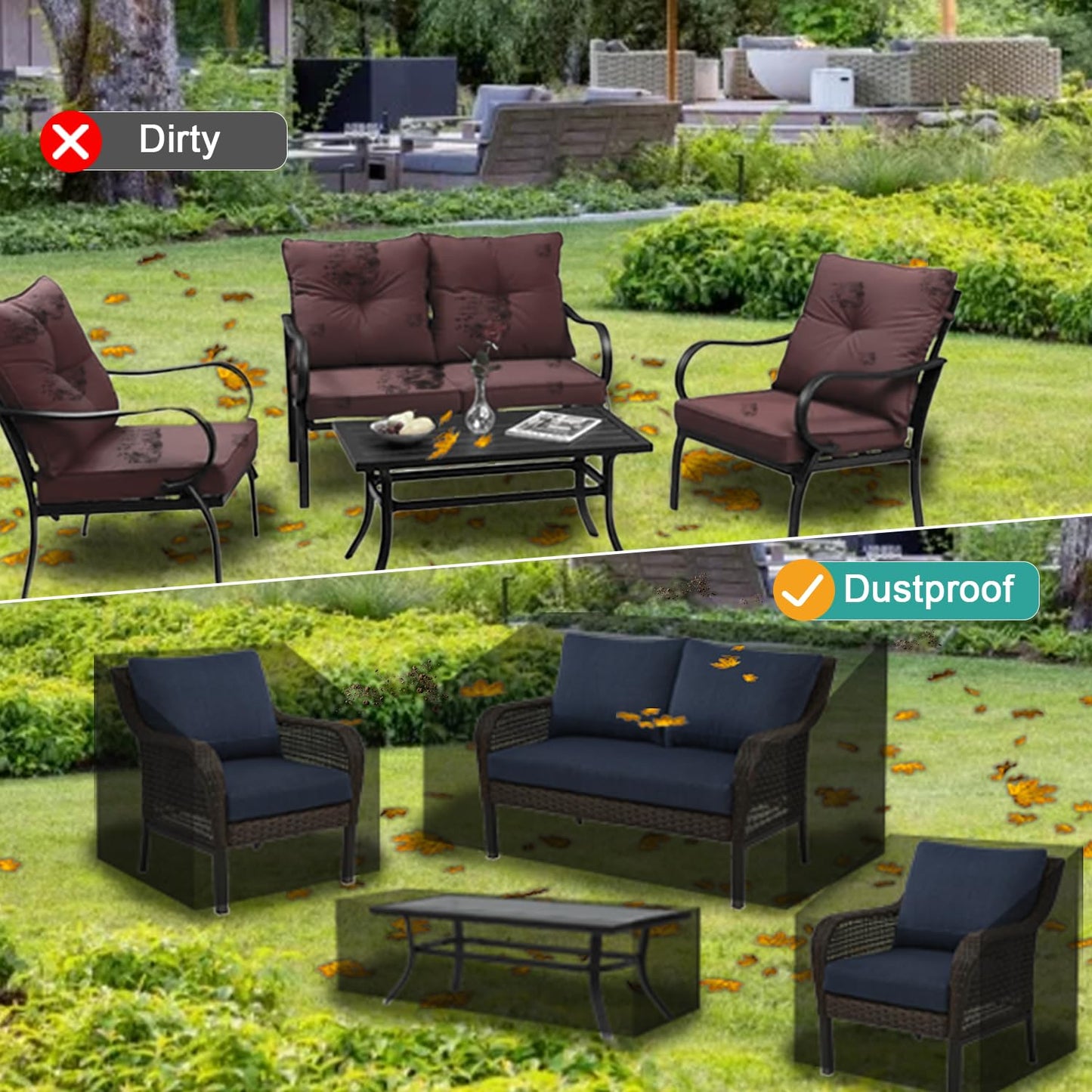 famibay Patio Furniture Covers Waterproof, Fit for 4 Piece Patio Furniture Set, Outdoor Furniture Cover 420D PVC Weatherproof Patio Loveseat Covers 1pc, Patio Coffee Table 2pc, Patio Chair Covers 2pc