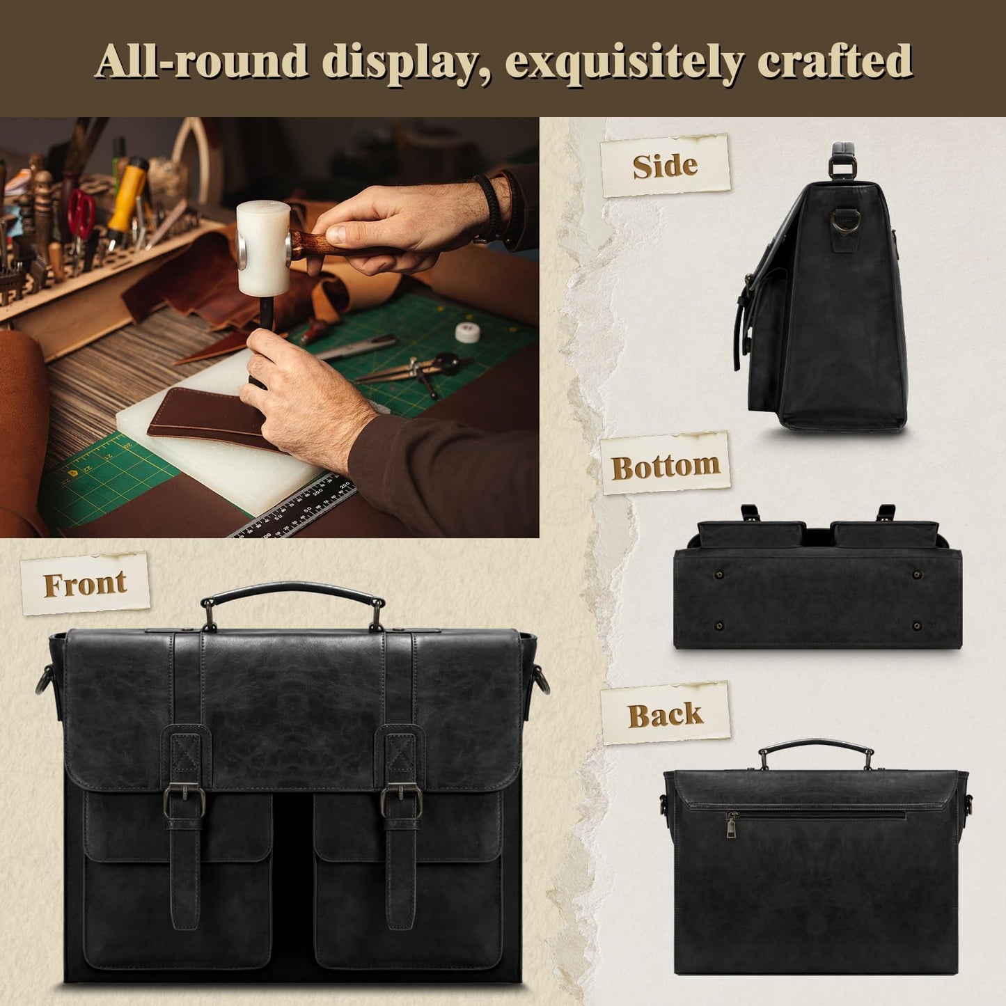 Vintage Messenger Bag Men 15.6 Inch Waterproof Laptop Bag Leather Briefcase for Men Computer Bag for Office Satchel