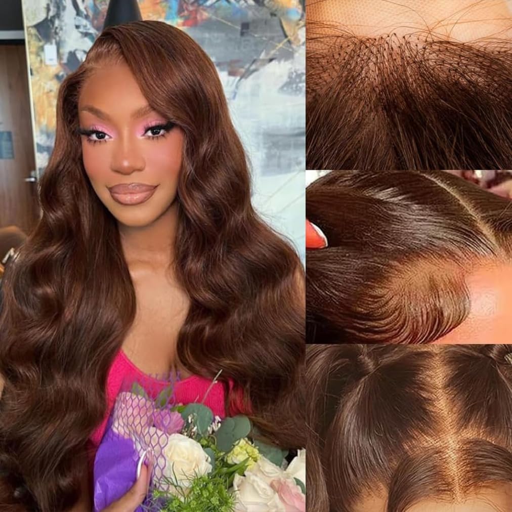 Chocolate Brown Lace Front Wig Human Hair 20 Inch 13x4 Body Wave Lace Front Wigs for Black Women Human Hair Pre Plucked 150% Density Brown Perruque Femme Humain Naturel #4