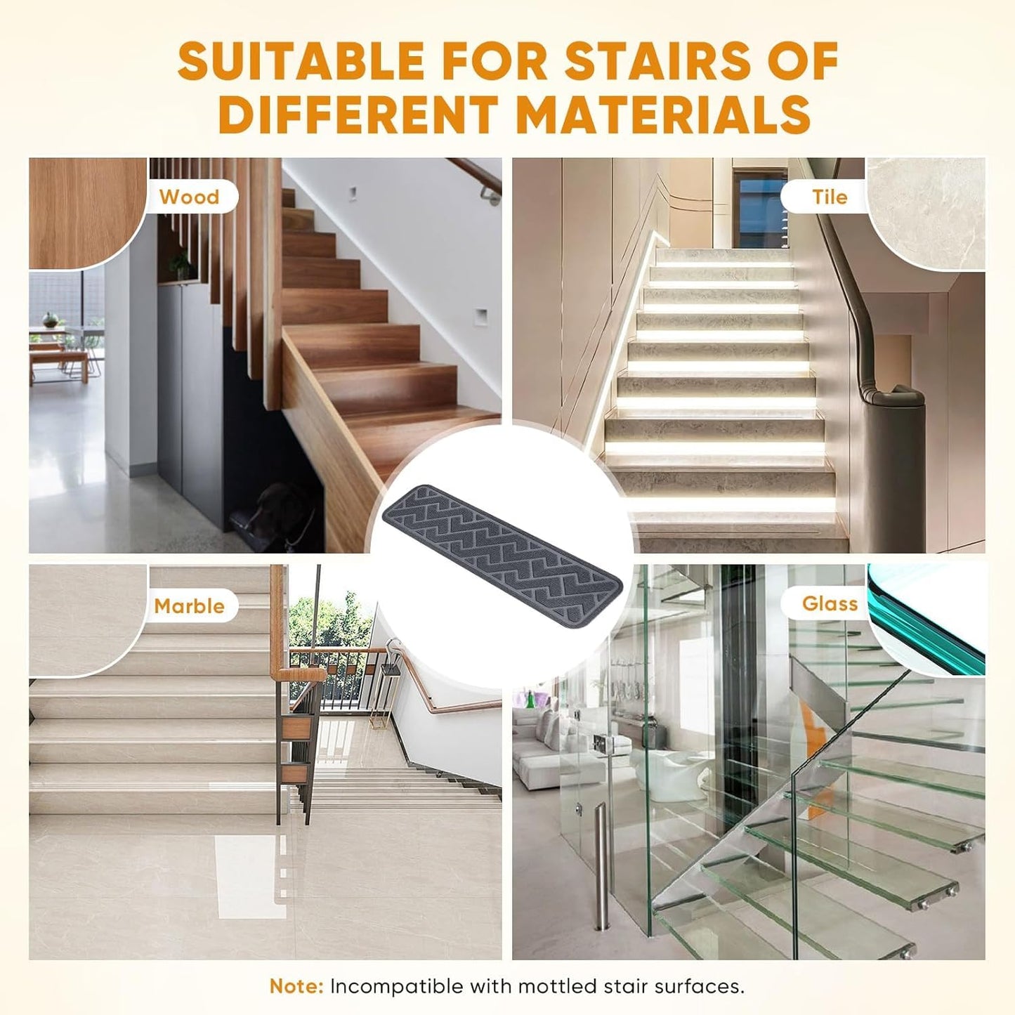 Stair Treads Non Slip, 15 Pack 8 "X 30" Stair Runners for Wooden Steps, Stairs Carpet Strips, Carpet Stair Treads Made of Polyester and Reusable Adhesive, for Kids, Elders and Dogs (Gray)