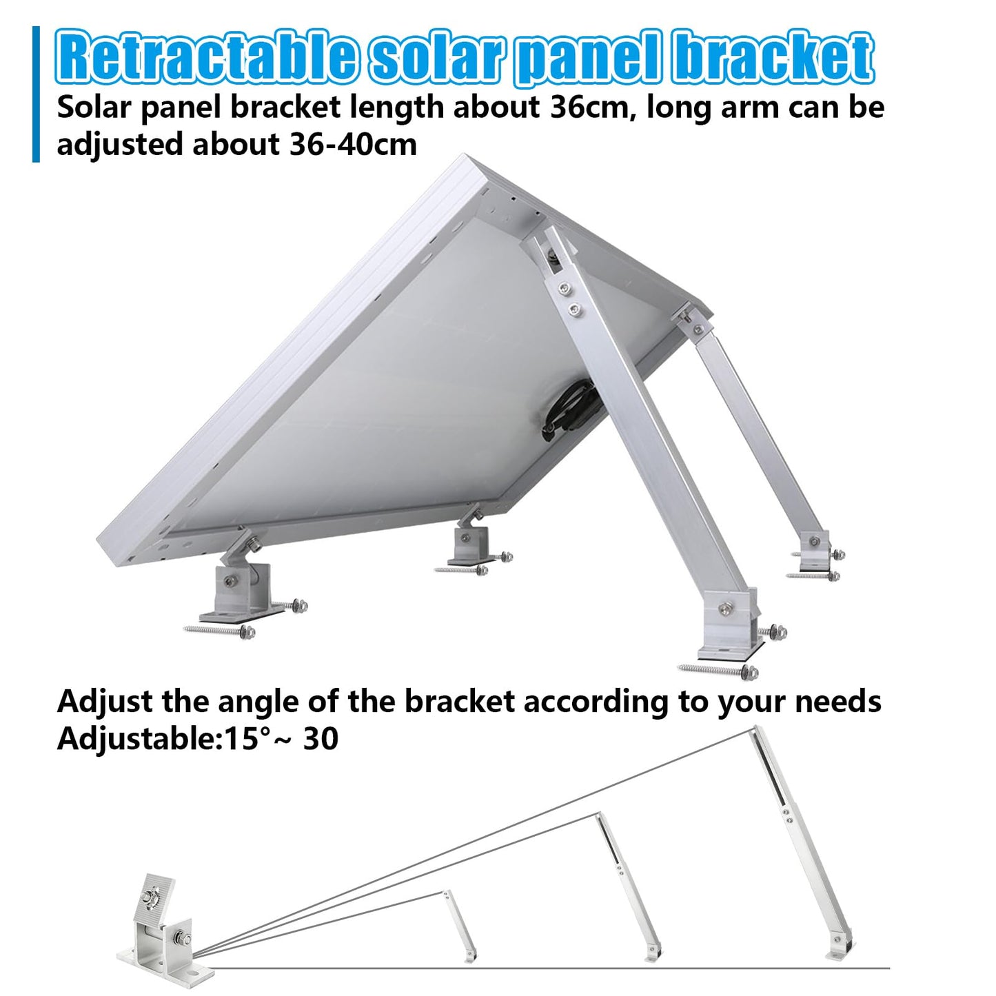 Oungy Adjustable Solar Panel Tilt Mount Brackets Aluminum Alloy Solar Panel Mounting Support up to 50 70 100 150 200 300 400 Watt Solar Panel for Flat Surface Roof RV Boat Off-Grid (Mount Only) Silver