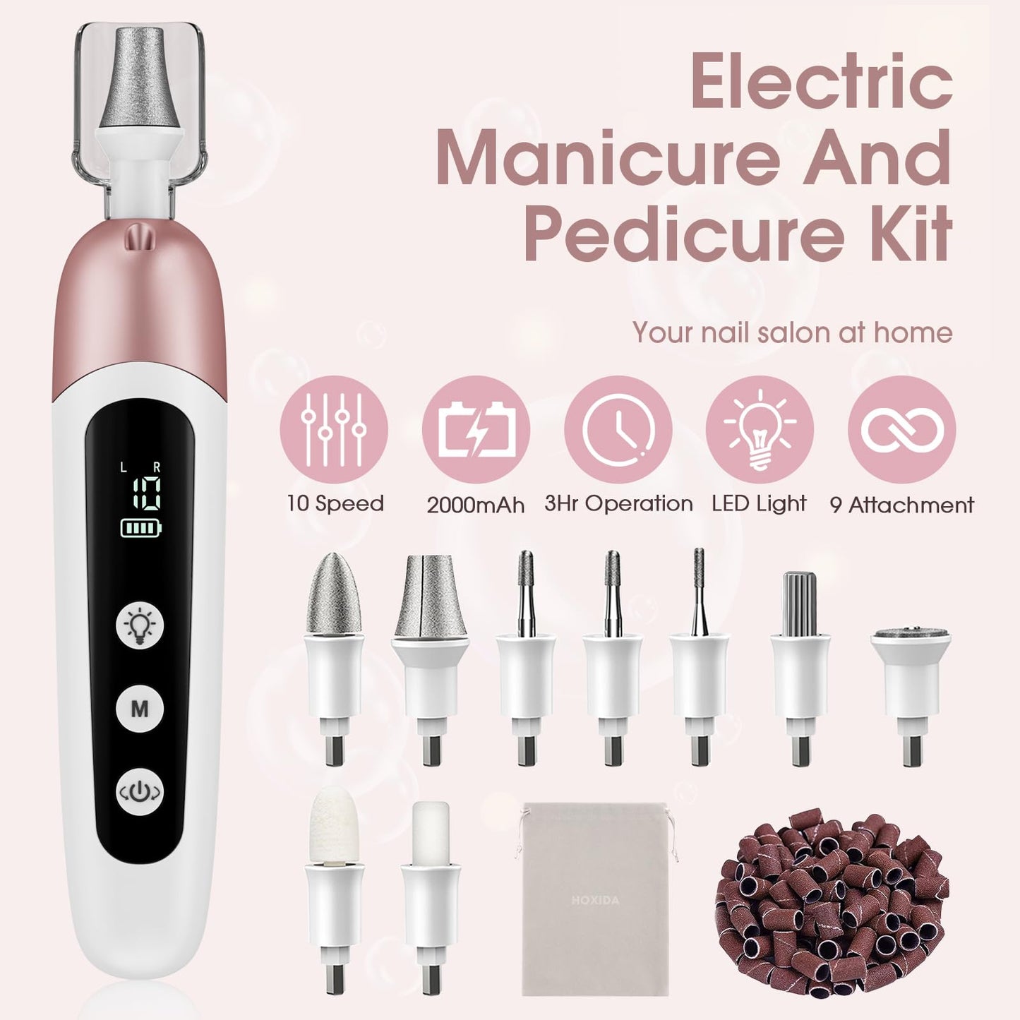 Cordless Electric Nail File Set, Professional Manicure Pedicure Kit with Memory Modes, 10 Speed Portable Nail Drill Machine, Pedicure Tools for feet, Hand Foot Care Tool for Thick Nail Toenail Cuticle