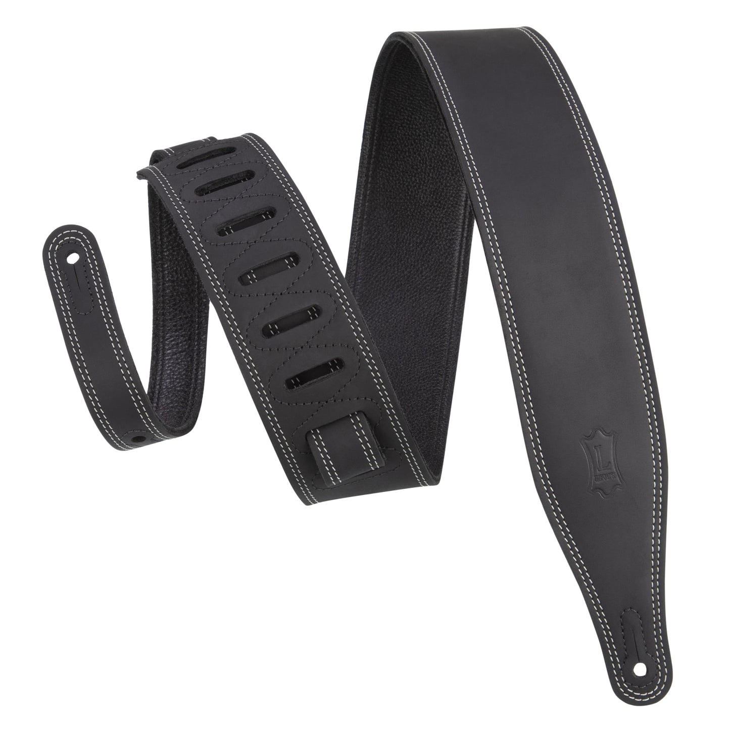 2 1/2" Pull-up Leather Guitar Strap With Soft Garment Leather Backing. 2-ply 'Butter' Strap - White Double Stiching