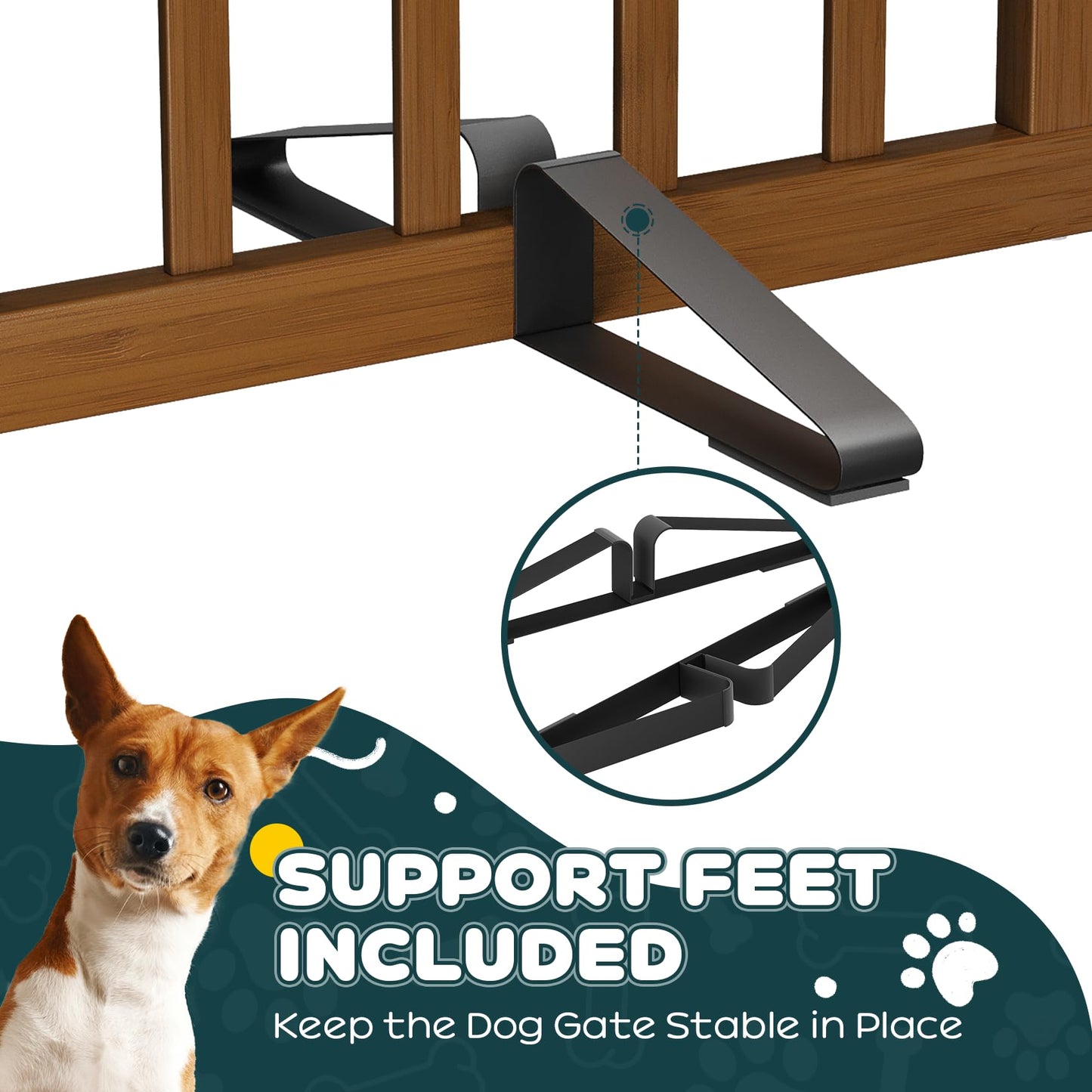 Freestanding Pet Gate with 2 Stands, Bamboo Dog Gates for Doorways, Dog Gates for The House, Puppy Gate for Stairs, Foldable Indoor Gate Safety Fence, 60cm Height-2 Panels Fully Assembled-Walnut