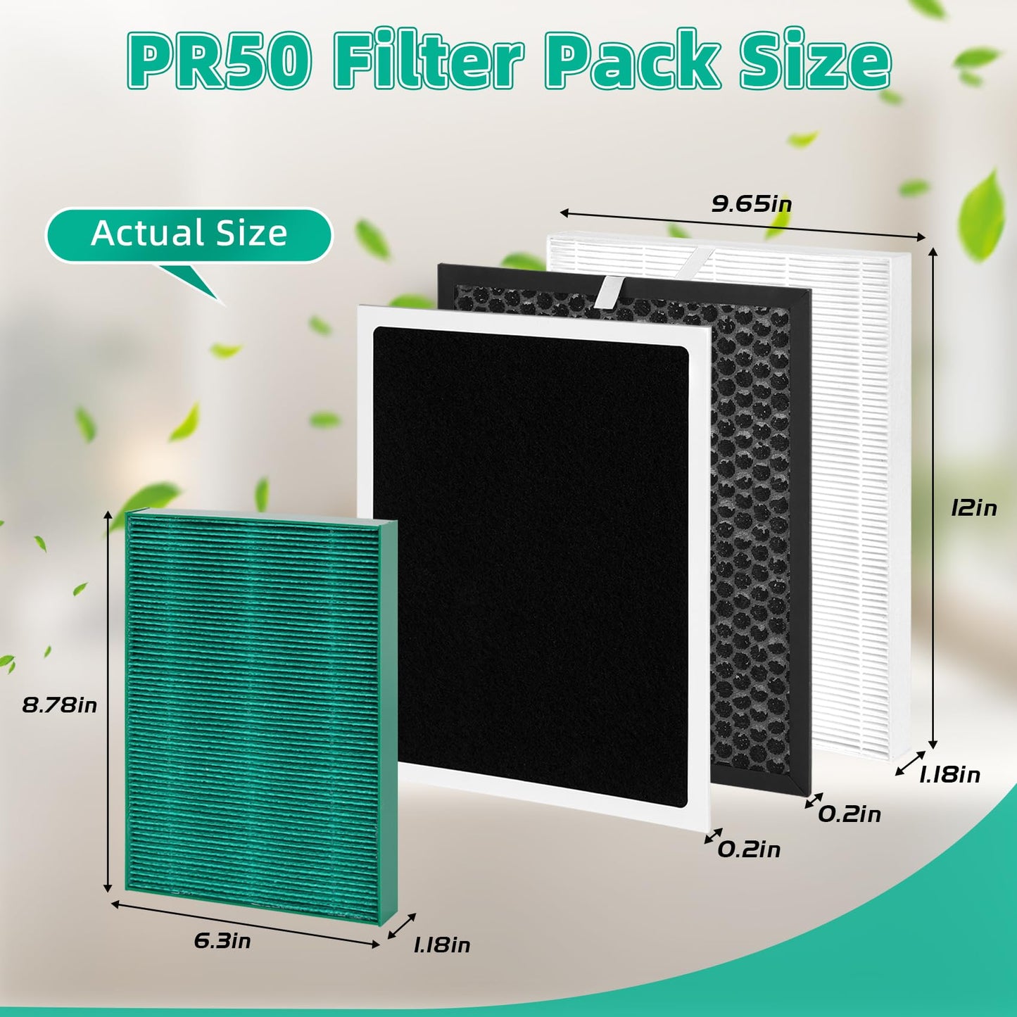 Vikua PR50 Replacement Filter Pack Compatible with Brondell Revive PR50-W PR50-B Air Purifier & Humidifier 2-in-1