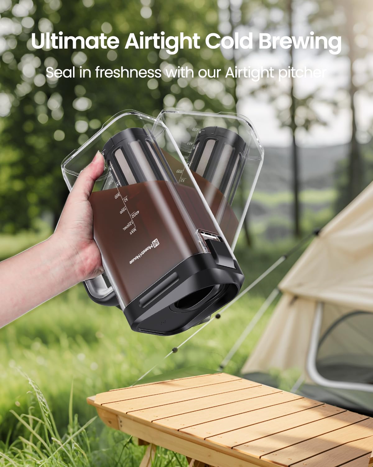 Maestri House Compact Cold Brew Coffee Maker, 41oz Iced Tea and Coffee Maker Brewer Space Saving Tritan Pitcher, 350 Mesh Filter, 100% Leak-Proof (Black)