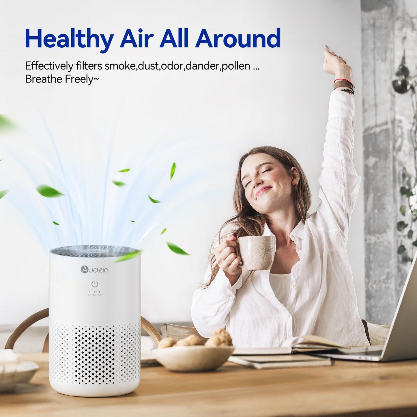 Air Purifiers for Bedroom up to 588 Ft², 20dB Bedroom Air Purifier for Small Room Removes Dust Pets Hair Smoke Odor with Aromatherapy Function (White)