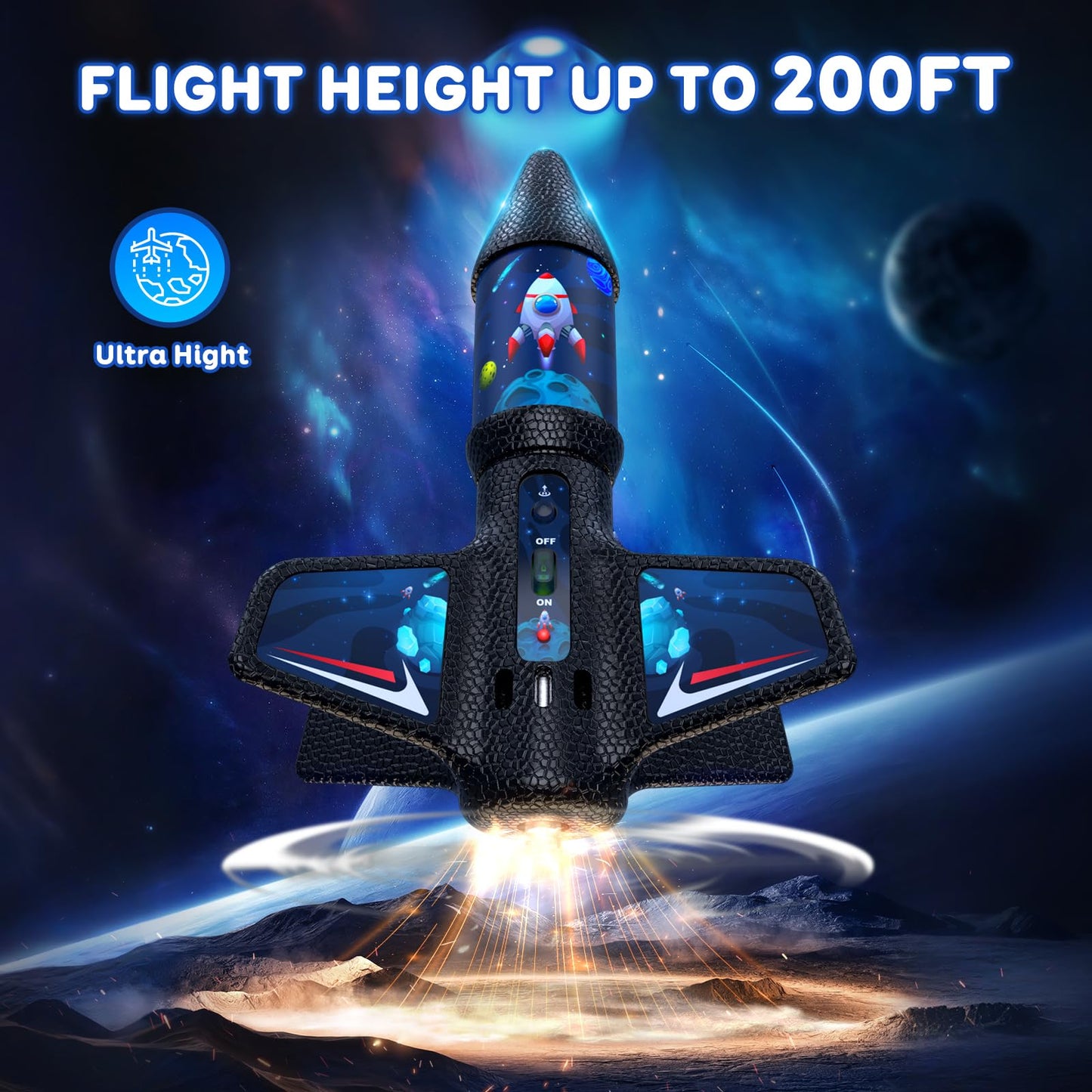 AIDELF Rocket Launcher for Kids, Launch Glow in Dark Rockets with Parachute, Shoots Up to 200 Feet, Outdoor Games Toys for Ages 8-14 Birthday Gift (Universe)