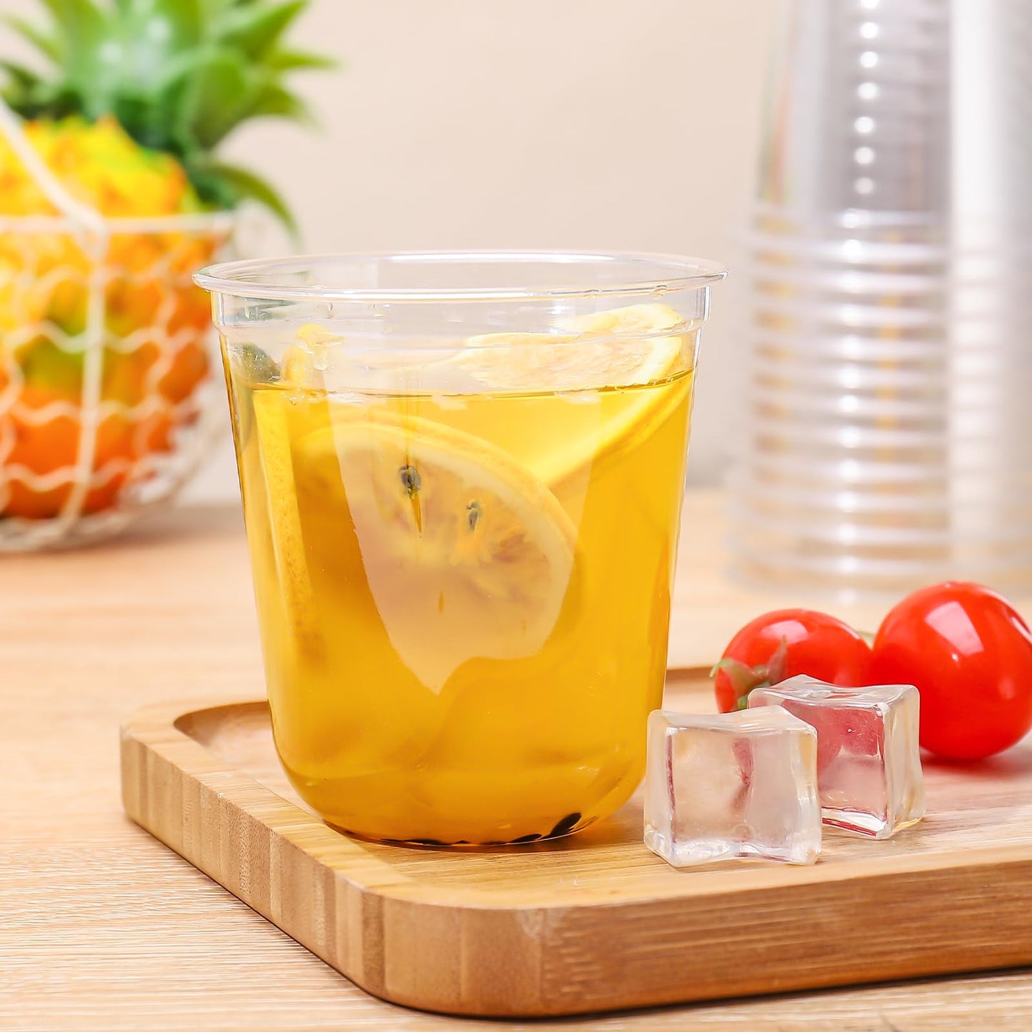 Xuelimei 12oz Disposable Stemless Glasses,PET Disposable Drinking Cups,Cold Party Clear Plastic Wine Glasses for Parties Birthday,Wedding,Meeting,Christmas Party Supplies. (100)