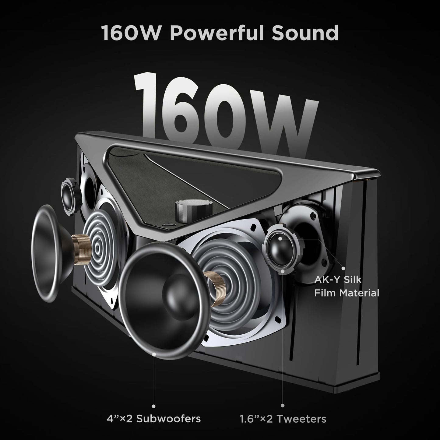 BUGANI Bluetooth Speaker Loud 160W,Waterproof Large Bluetooth Speaker Subwoofer Hi-Res Audio, 12H Playtime Party Outdoor Speakers for Camping, Beach, Golden