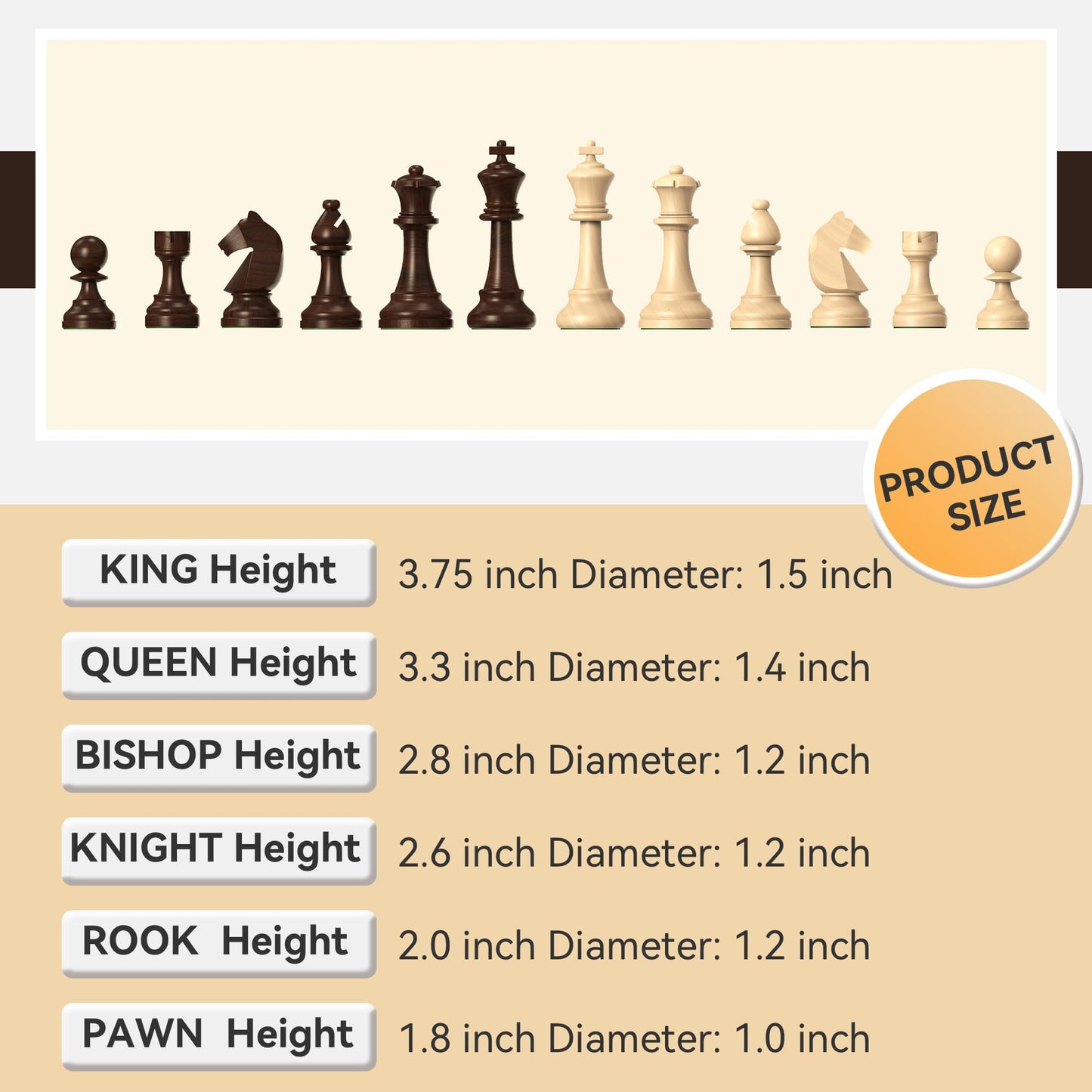 doowroodni Wooden Chess Pieces Large 3.75inch King Set of Luxury Staunton Wood Chessmen with 2 Extra Queen for Chess Board Game (Chess Pieces Only), Velvet Storage Bags Included