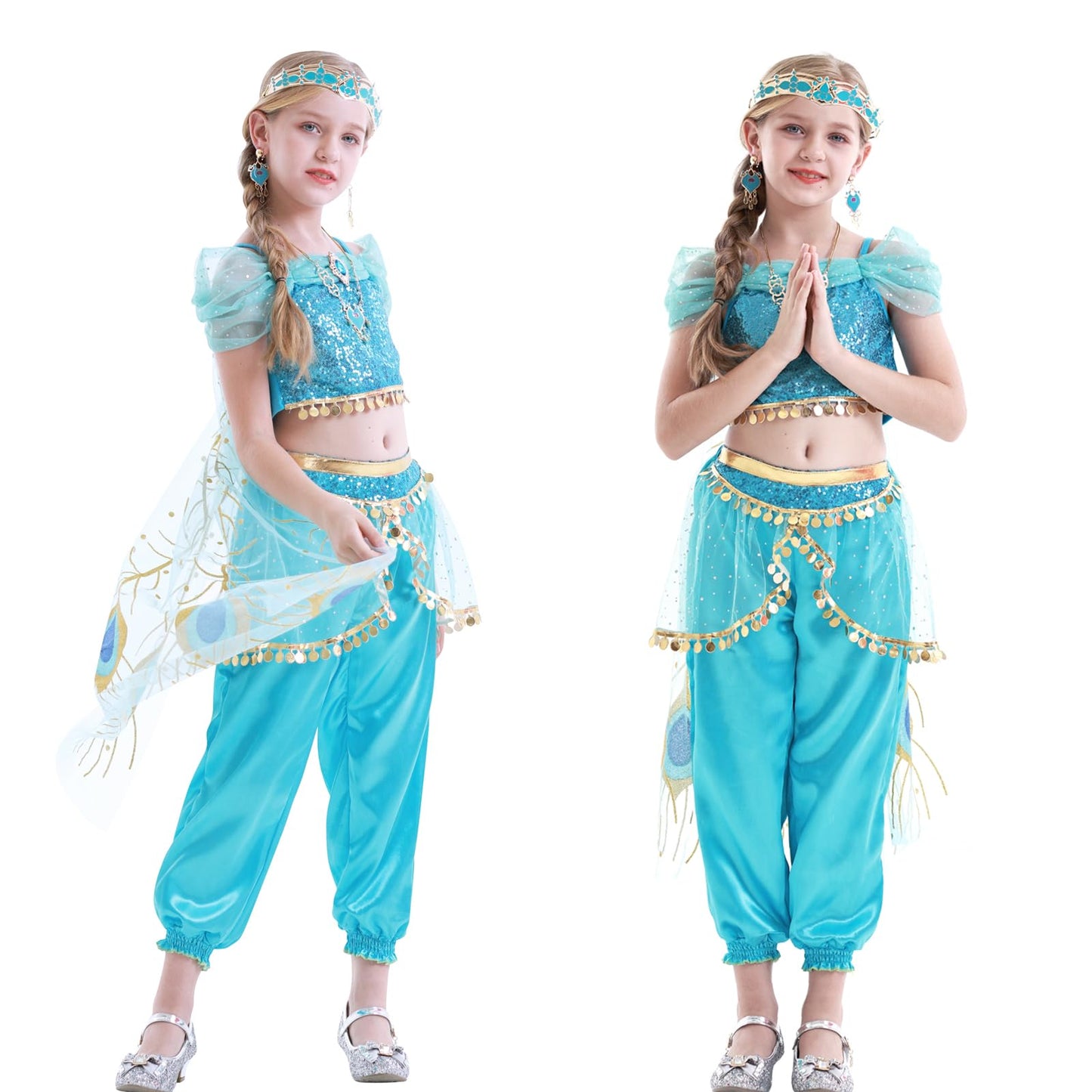 COTRIO Princess Costume for Girls Dress Up Princess Cosplay Costumes for Kids with Wig 5-6 Years