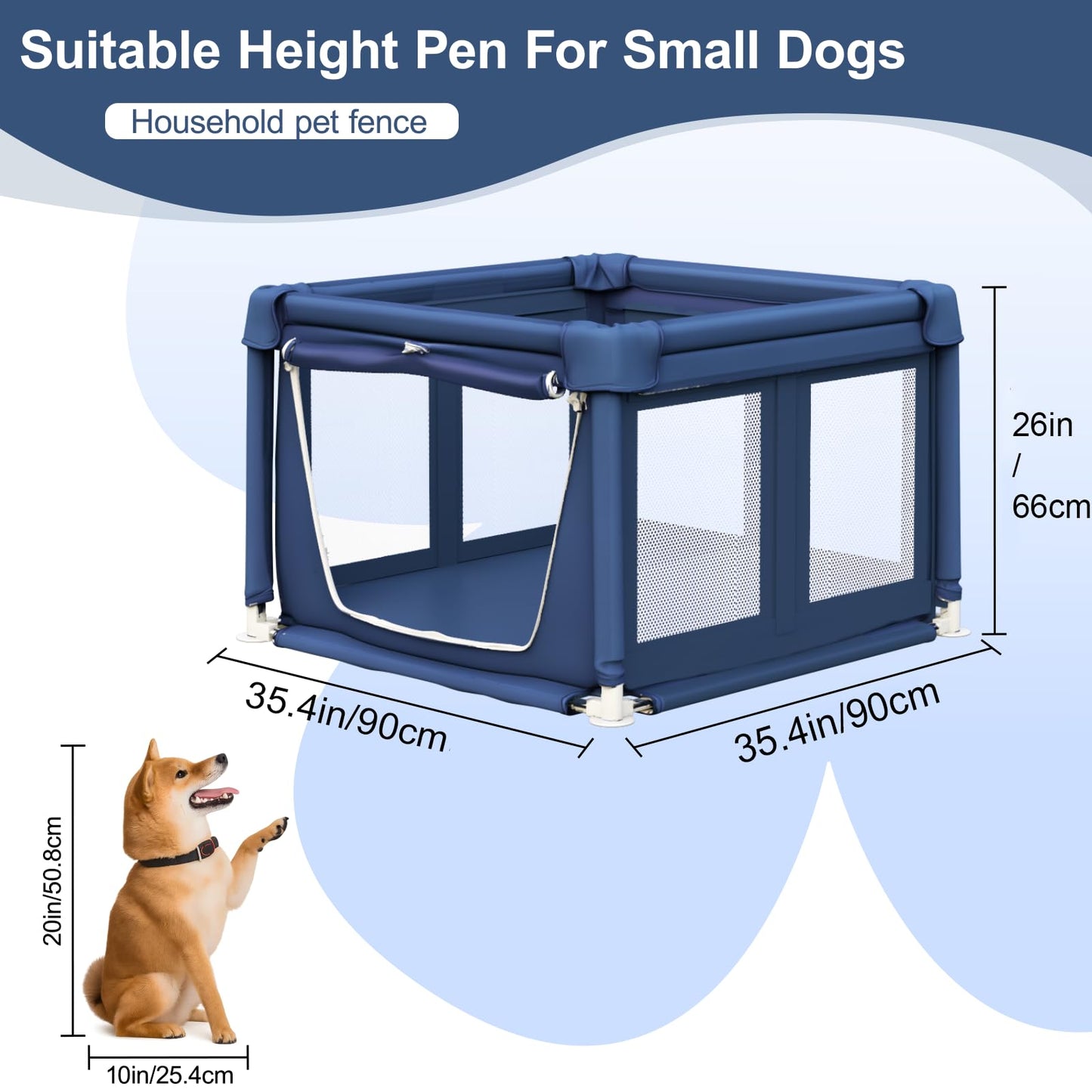 Puppy Playpen with Gate, Dog Playpen for Puppies or Small Dogs, Safety Pet Playpen with Thickened Fabric, High-Strength Nylon Wire Mesh, Stainless Steel Pipes (Blue, 90x90x66cm, 5)