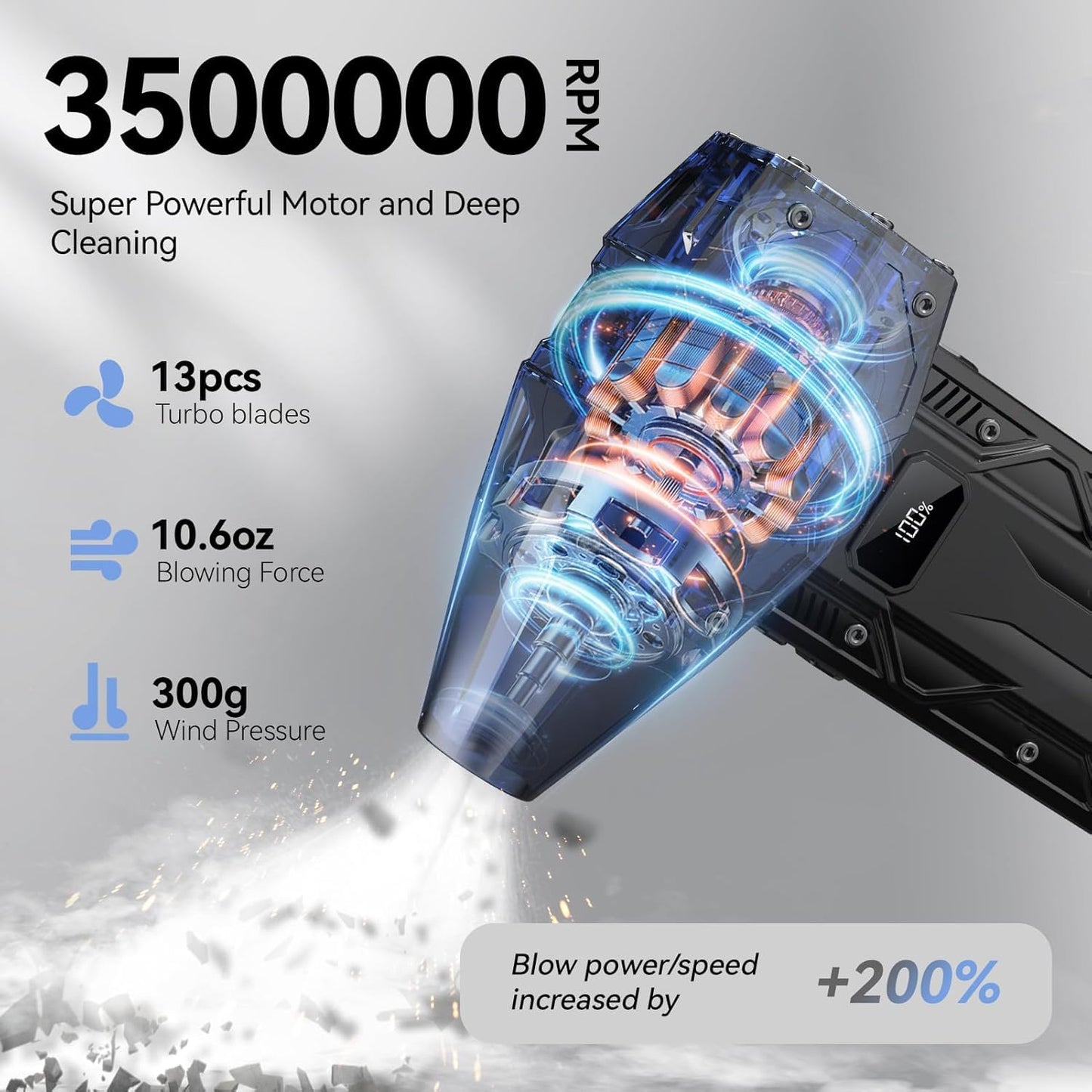 Compressed Air Duster, 4-Gear Adjustable 350000RPM Electric Air Duster,Jet Dry Blower Replace Air Can - No Canned Air Duster,10000mAh Rechargeable Air Blower for Deep Computer Clean (Black-2)