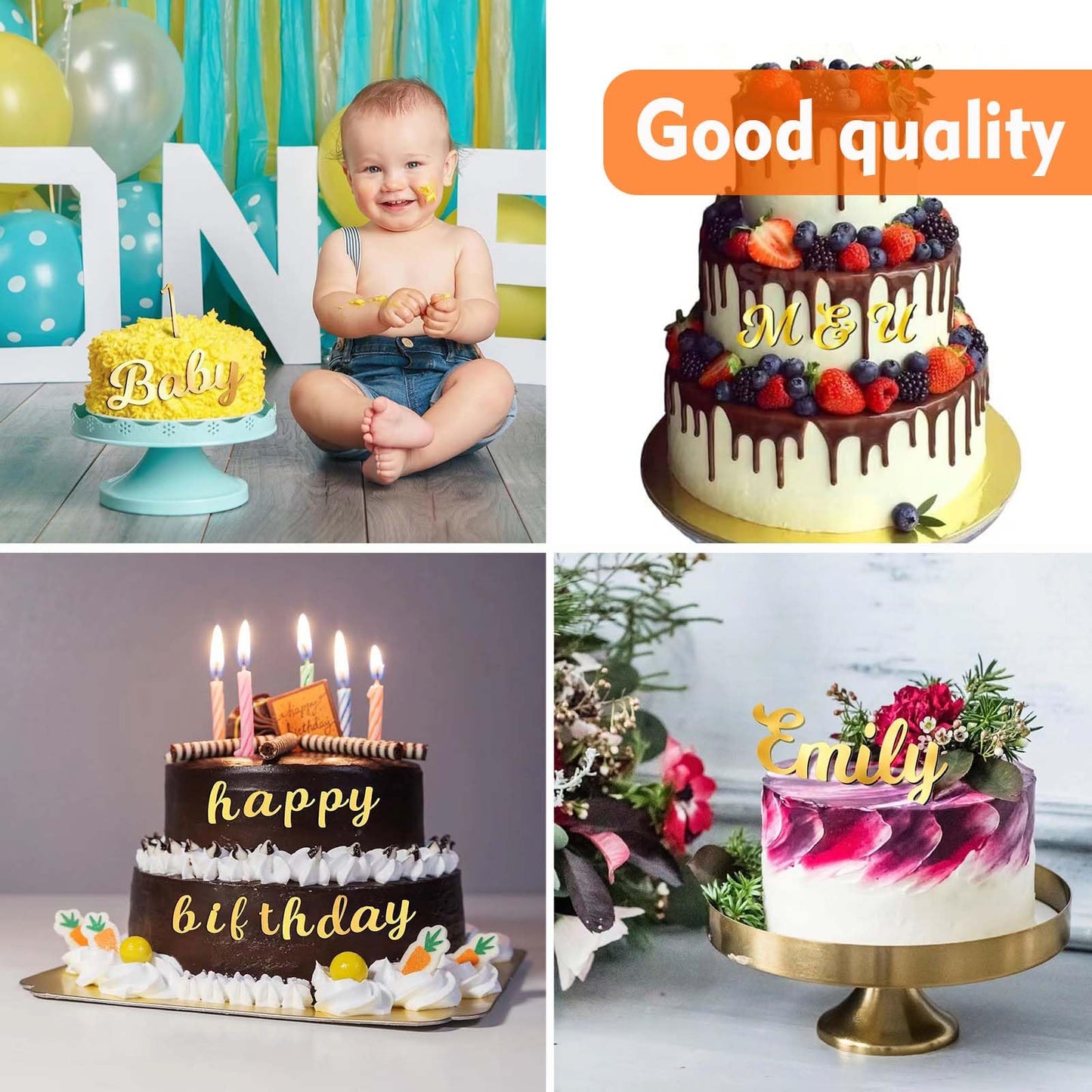 TAMUNI Acrylic Cake Topper - 128Pcs Elegant Gold Letters Cake Topper with 0-9 Numbers, a-z Letter and A-Z Letter, Cupcake Topper Decoration for Birthday (Gold)