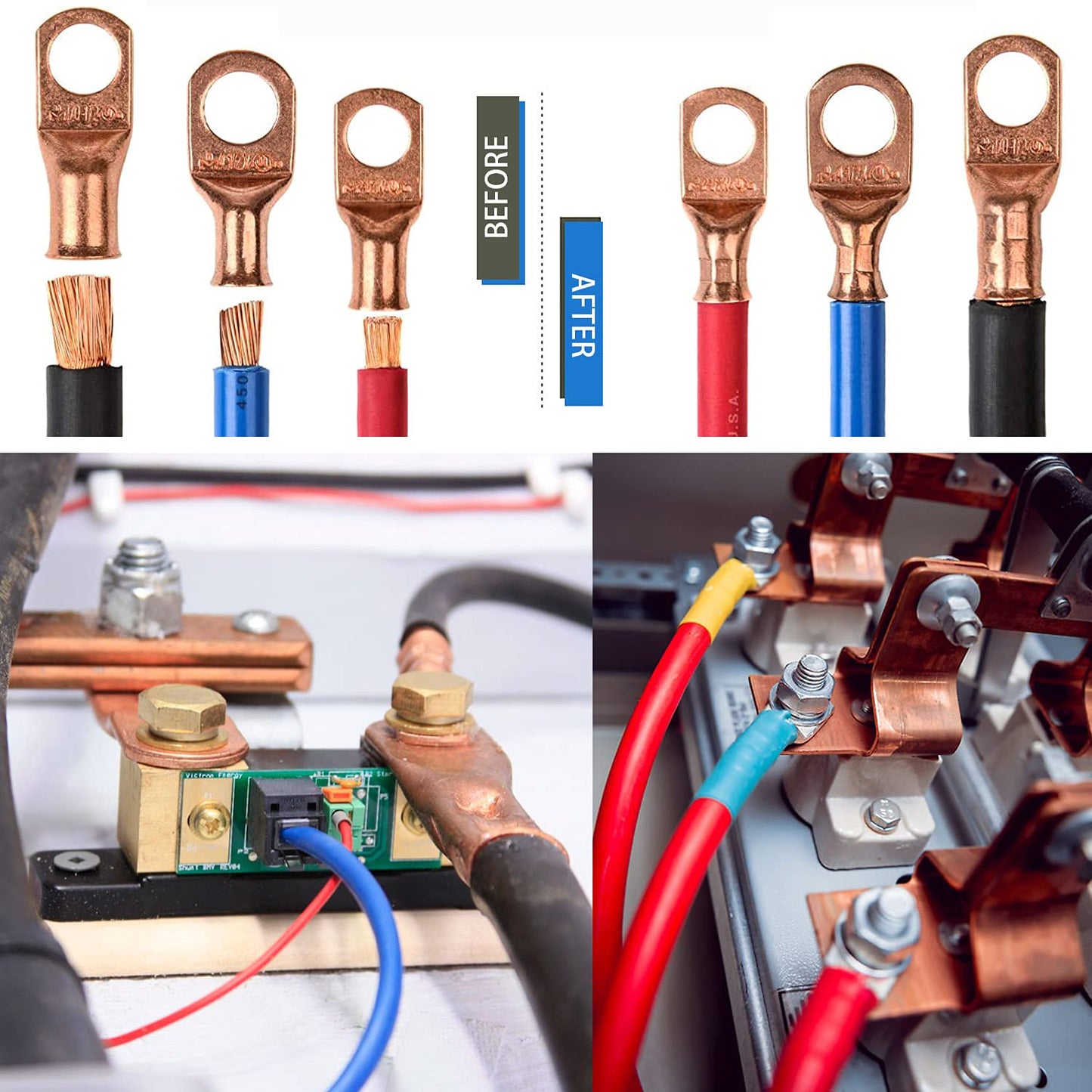 Brileine Battery Cable Crimping Tool 10-1 AWG with Heat Shrink Tubing Kit, 8 Sizes 60Pcs Copper Ring Terminals Battery Terminal Crimper Set for Heavy Duty Wire Lugs, Battery Cable Lug Crimping Tool