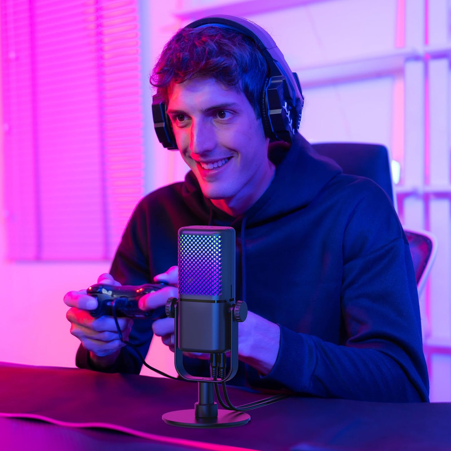 TONOR Gaming Microphone Compatible with Xbox, RGB Condenser Streaming Mic with 30H Battery Life, Low Noise, Monitoring, Gain Control, One Tap Mute, Fast Charging, Compatible with Capture Card TCX3
