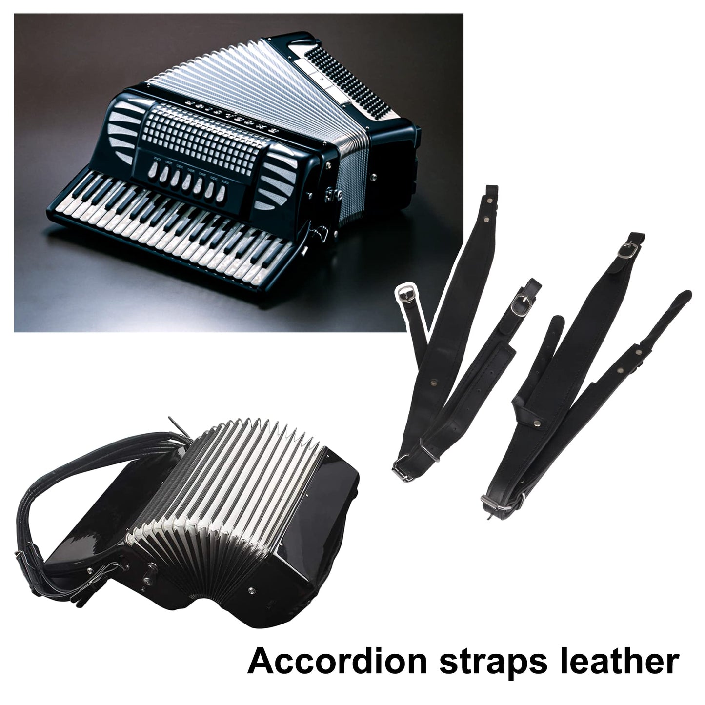 Yibuy 2Pcs Artificial Leather Accordion Straps Black Straps Replacement Musical Instrument Accessories