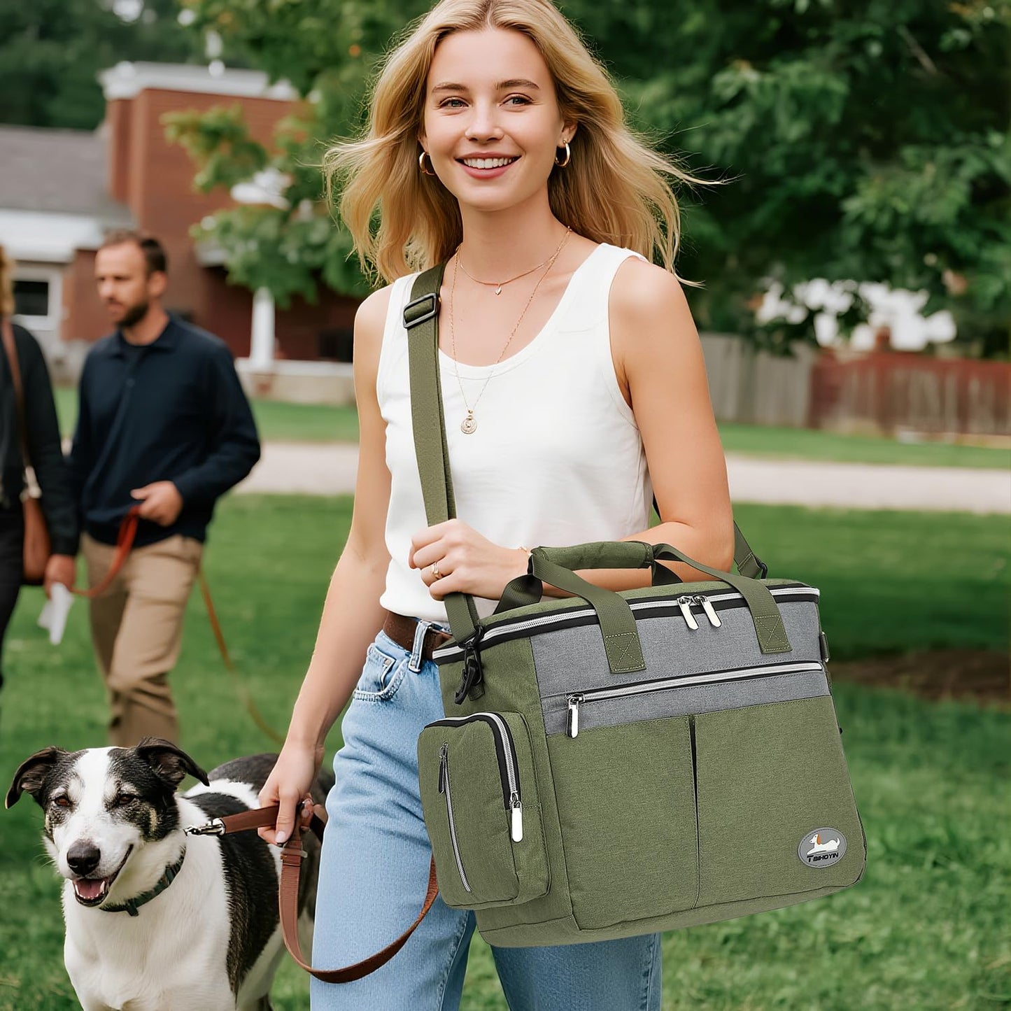 Taihoyin Dog Travel Bag for Pet Kit for Supplies with 2 Food Storage Containers 2 Collapsible Bowl 1 Feeding Mat 1 Dog Treat Pouch 7-Piece Set Perfect Road Trips Camping Weekend Doggy Gift Olive Green