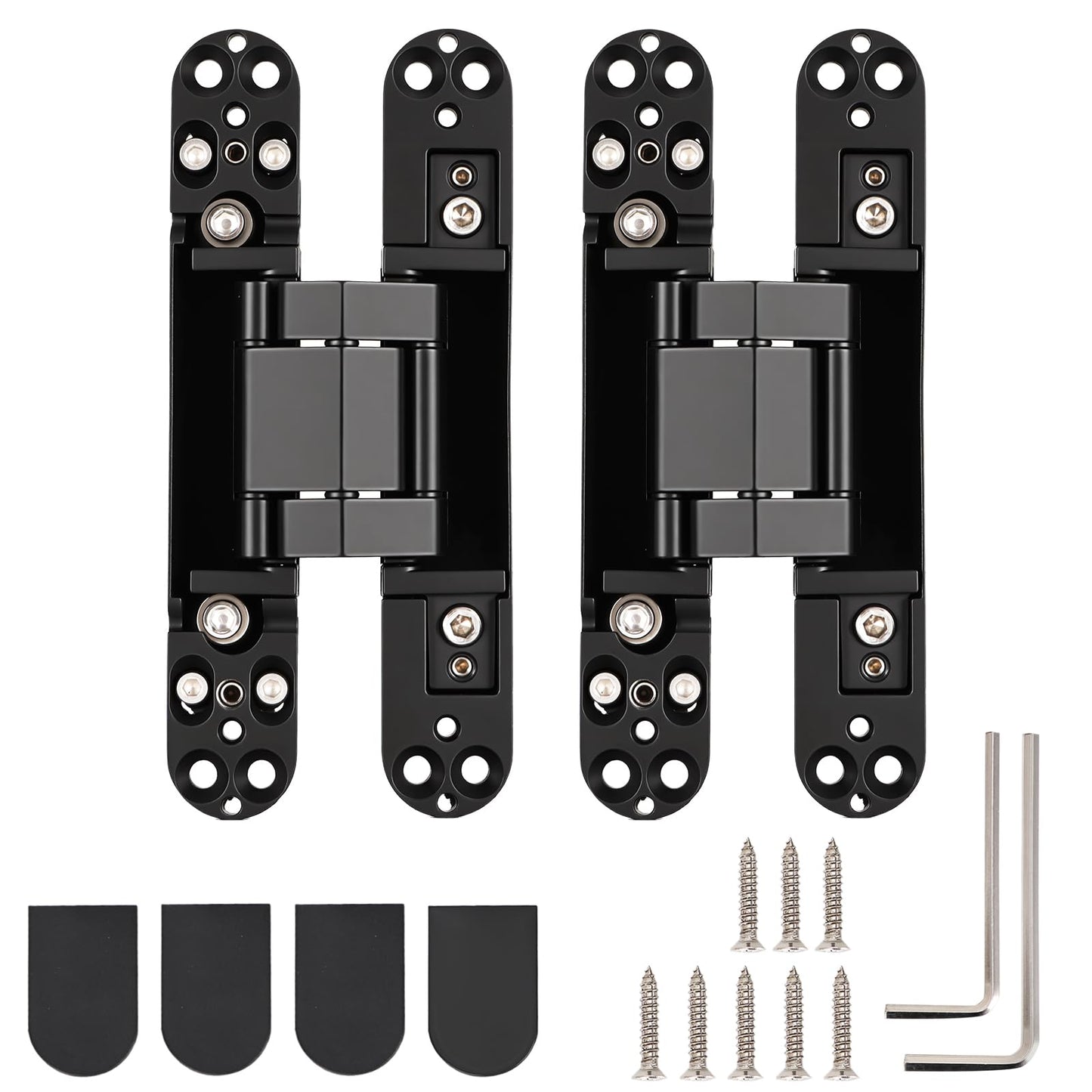HBL' 2 Pack 6 Inch Black Hidden Door Hinges, Heavy Duty Hidden Hinges for Doors, 3-Way Adjustable to Bulid Secret Bookcase/Bifold/Swing Door