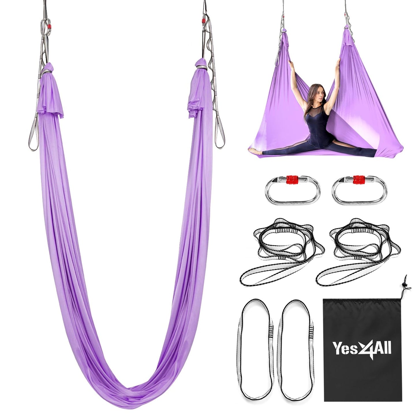 Yes4All Aerial Yoga Hammock 5.5 Yards, 198 Inches Height Aerial Silks, Aerial Yoga Swing Increasing Strength, Yoga Trapeze Flexibility and Balance