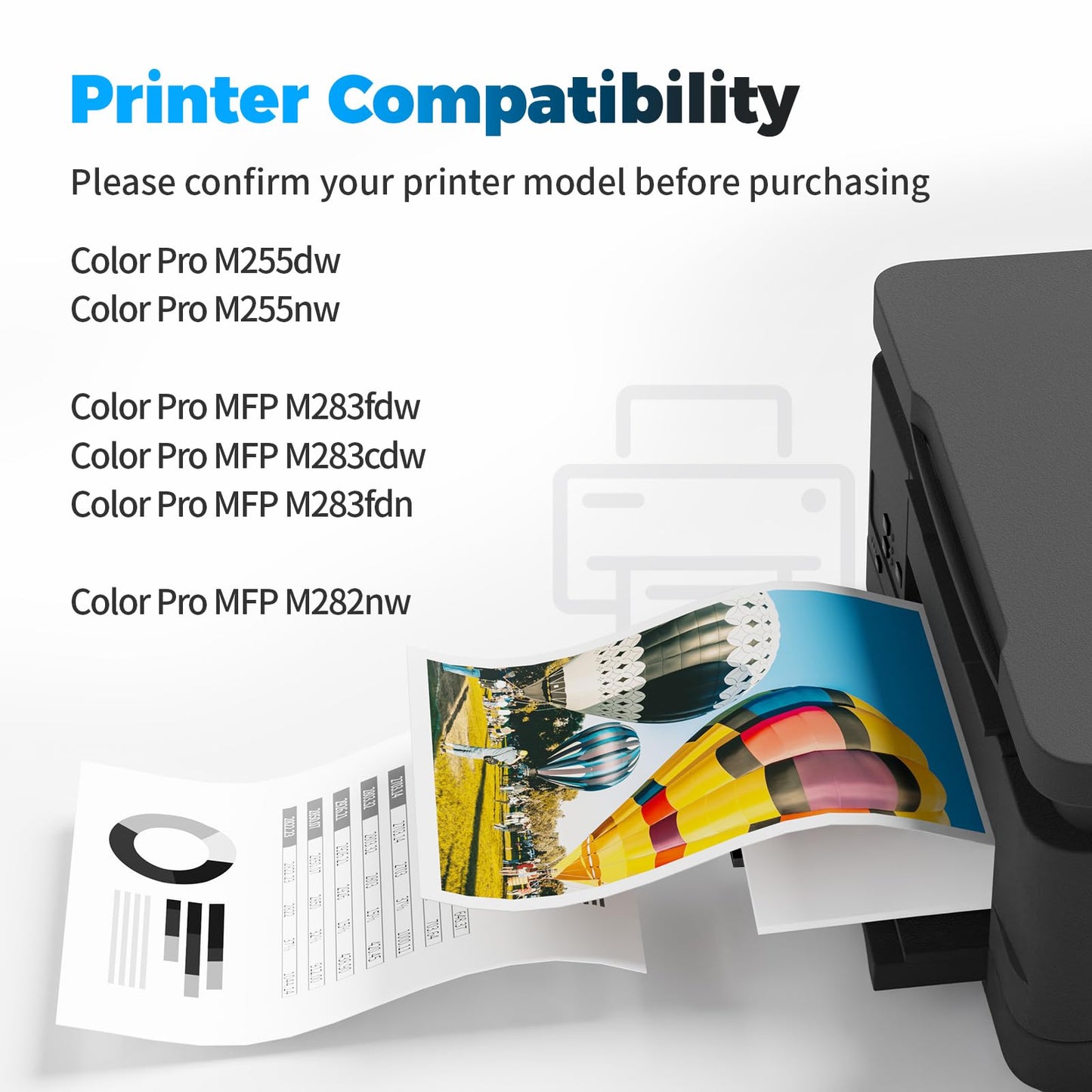 BAIINK 206A Toner Cartridges (with Chip) Replacement for HP 206A Toner Cartridges 4 Pack Compatible for Pro MFP M255 M255dw M282 M282nw M283 M283cdw M283fdw Printer W2110X W2110A Ink